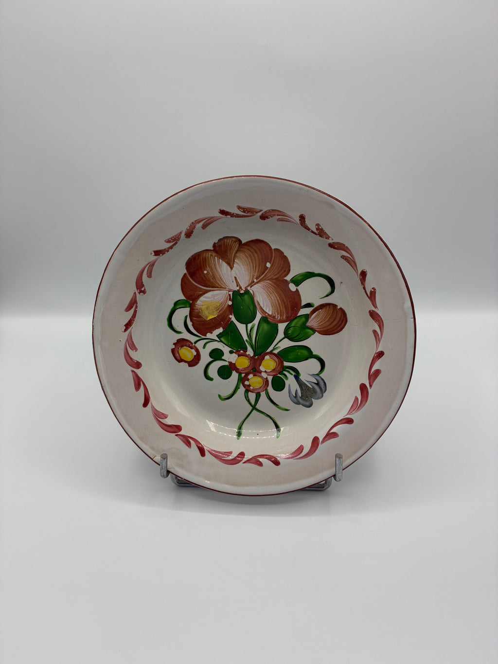 Assiette creuse faïence populaire décor floral peint main