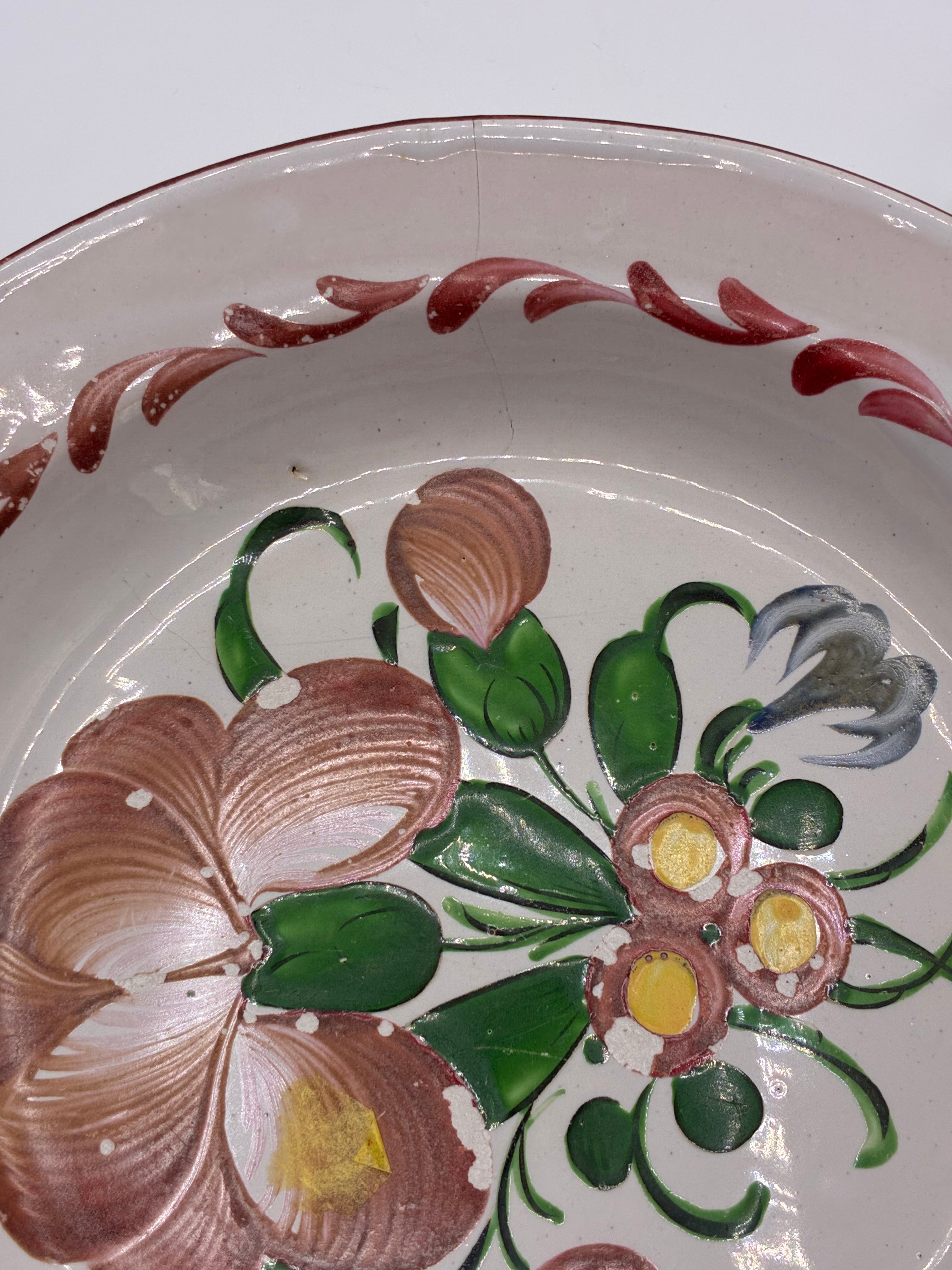 Assiette creuse faïence populaire décor floral peint main