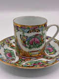 Tasse et sous-tasse en porcelaine de Canton – Décor Rose Medallion peint à la main