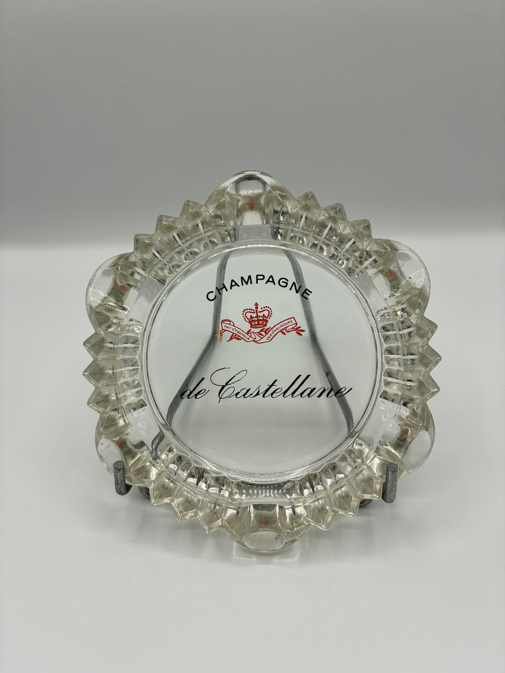 Cendrier publicitaire en verre moulé – Champagne de Castellane – Épernay – Vintage
