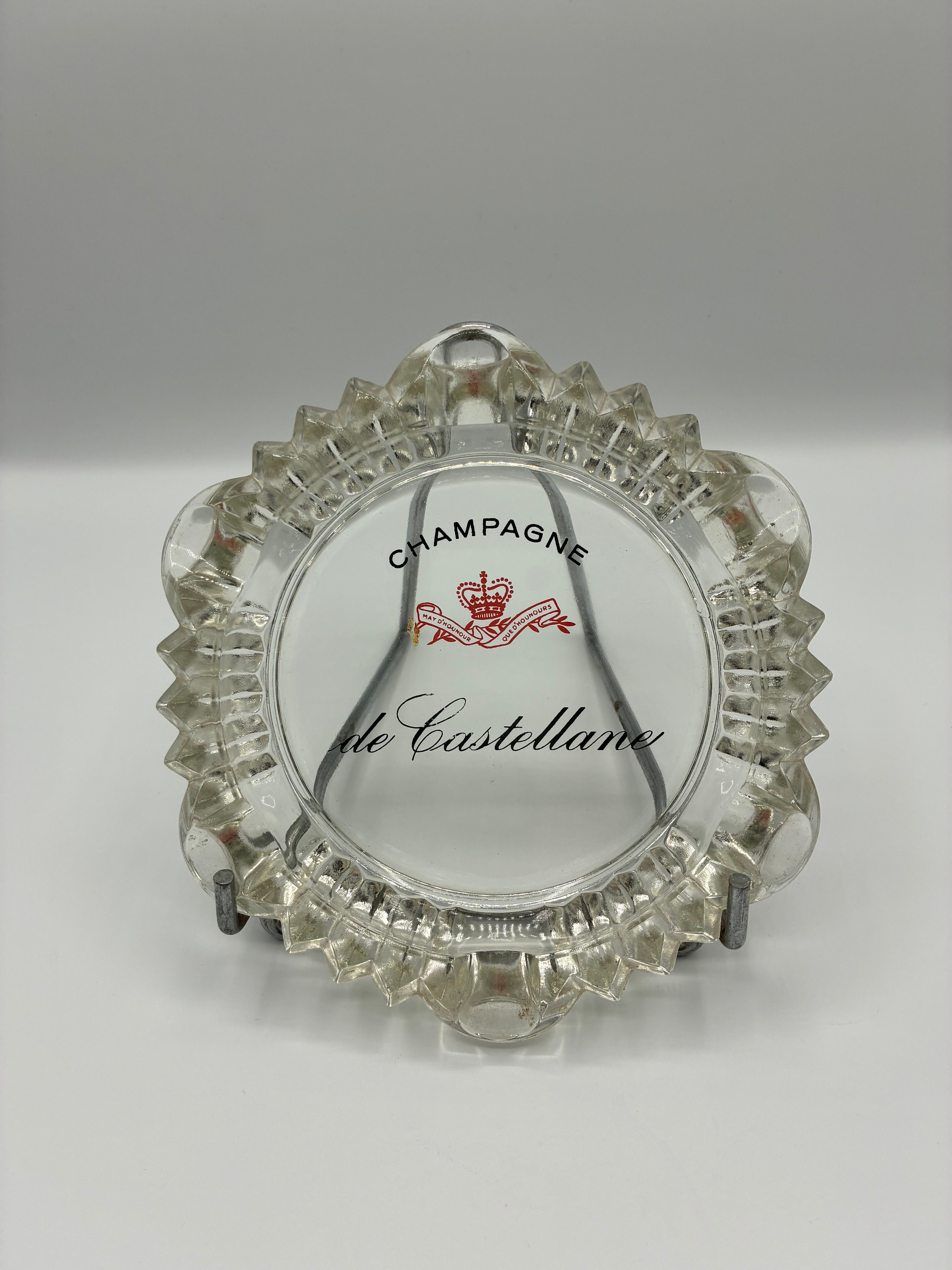 Cendrier publicitaire en verre moulé – Champagne de Castellane – Épernay – Vintage