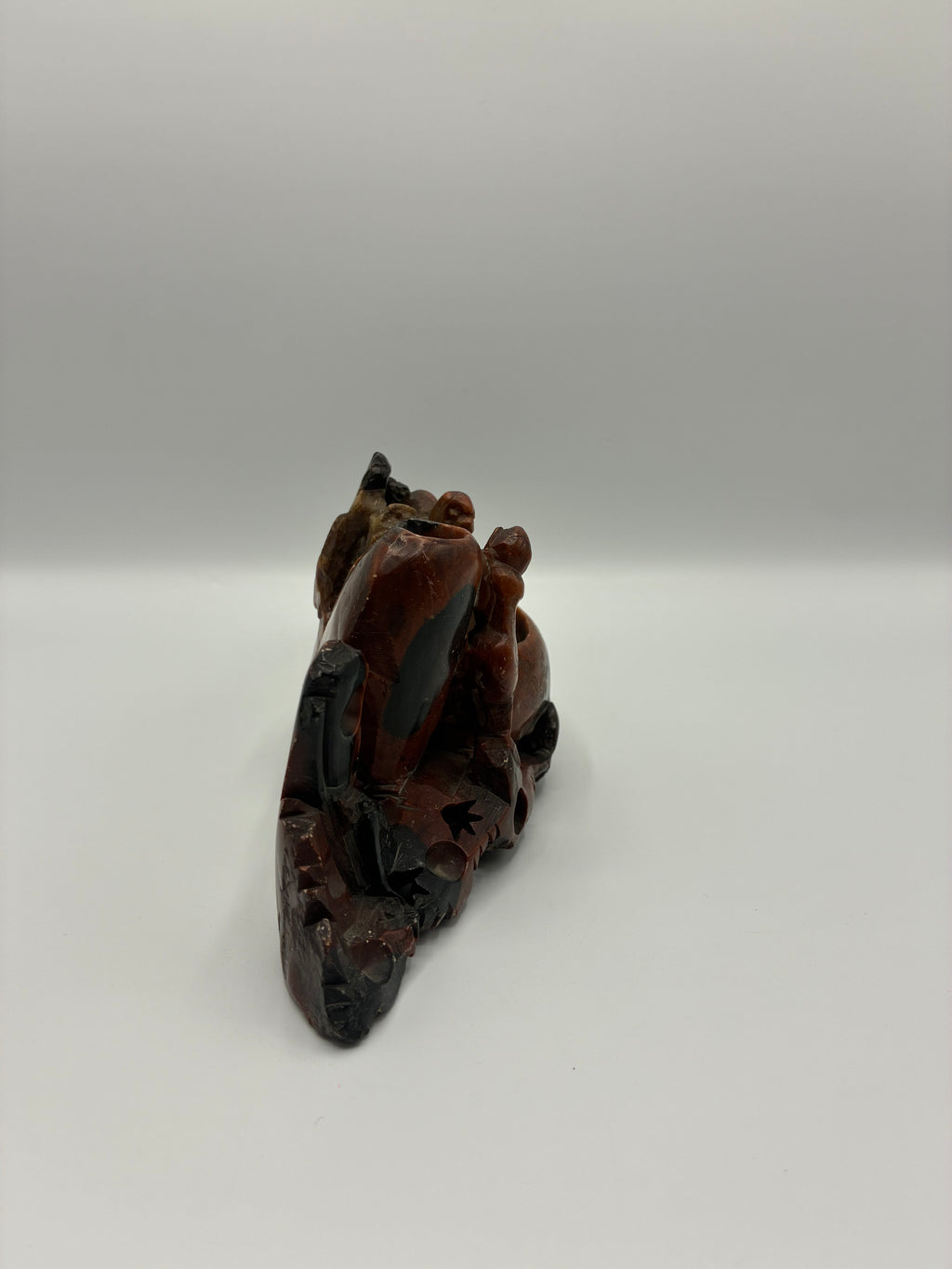 Porte-encens en stéatite sculpté – Paysage animé singes et oiseaux – Bassin central – Art chinois – 25 cm