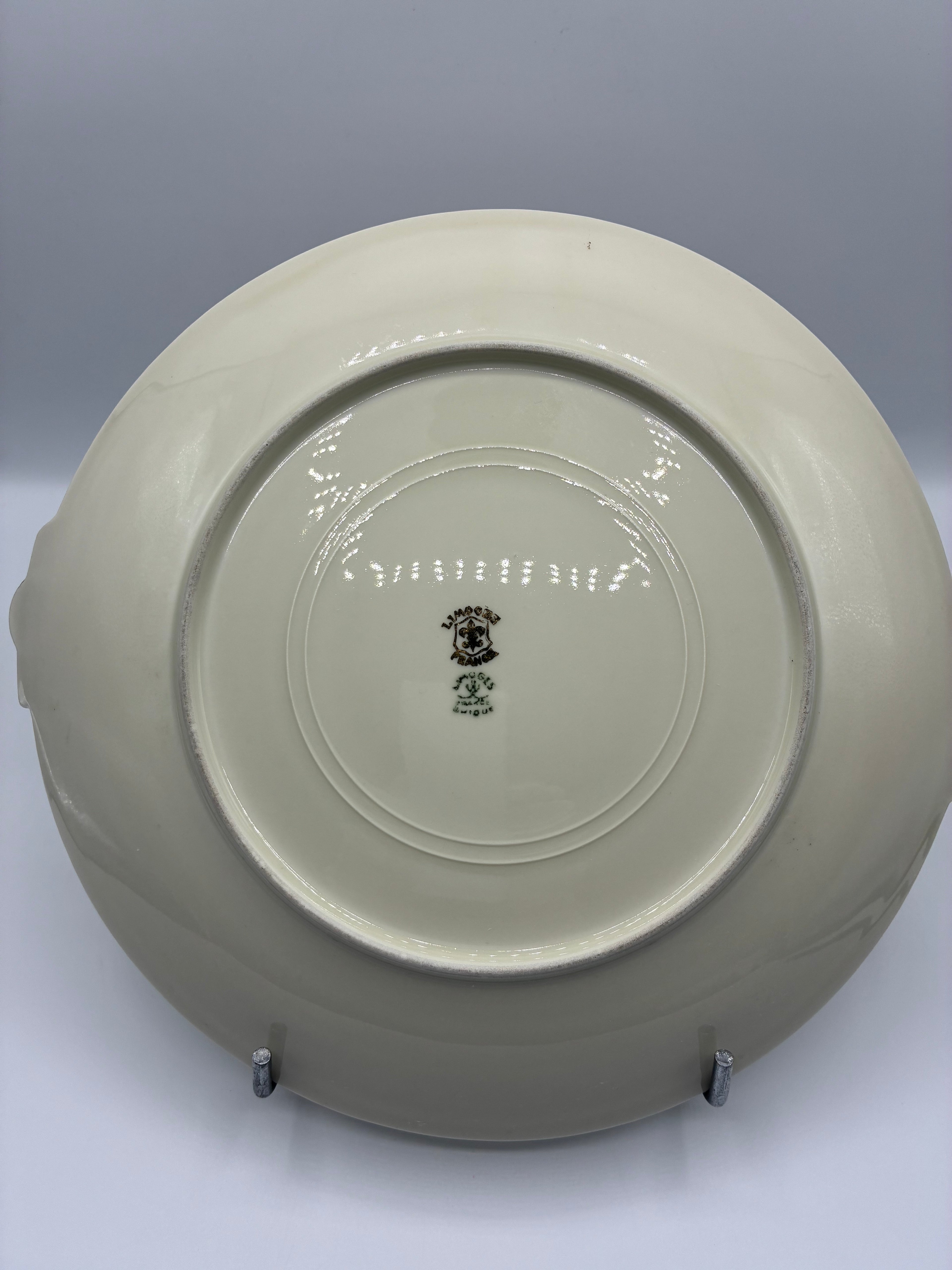 Plateau de service en porcelaine de Limoges – JPL Jean Pouyat – Bande dorée – Deux prises – Art Déco – Vers 1935-1950