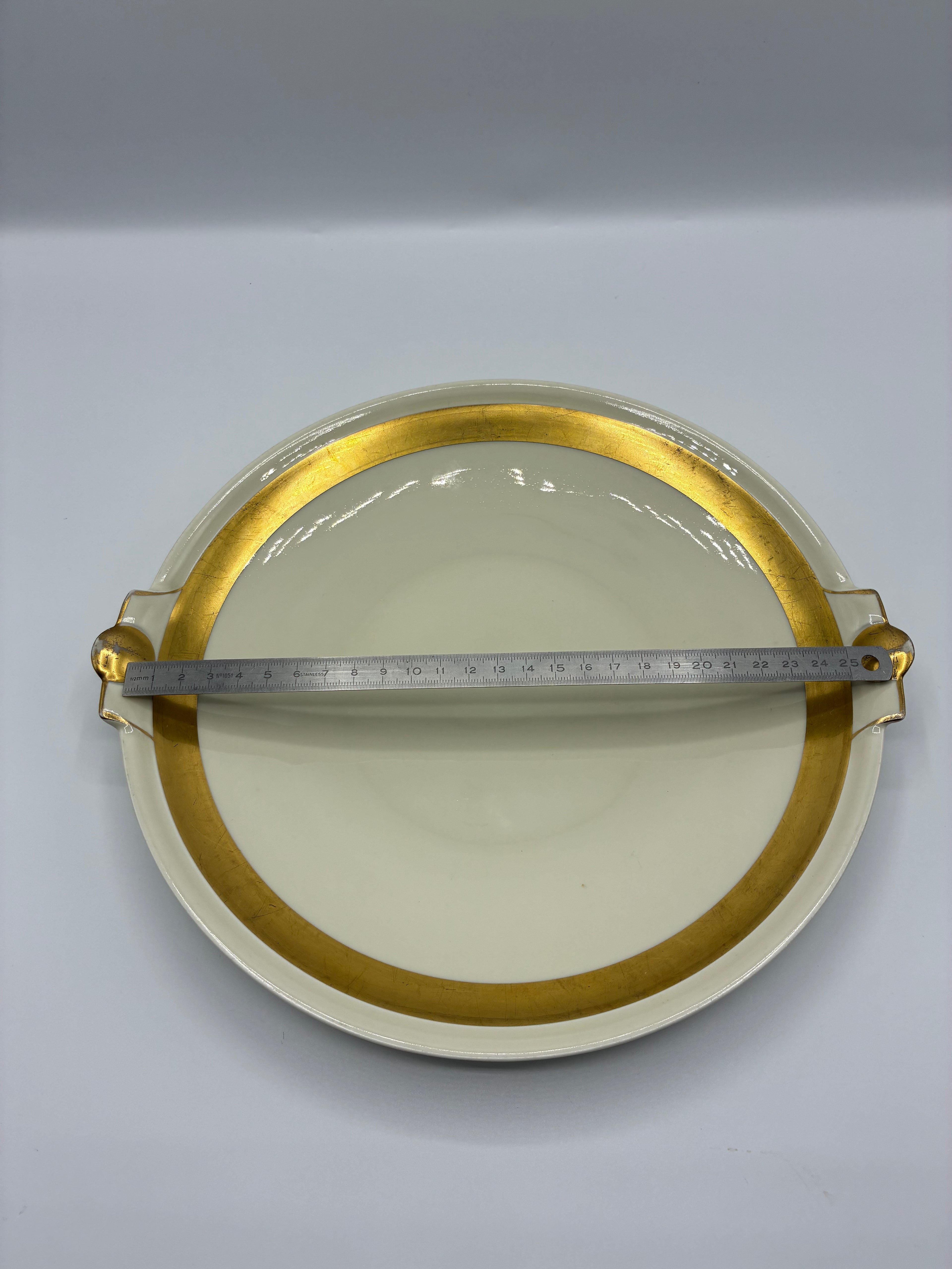 Plateau de service en porcelaine de Limoges – JPL Jean Pouyat – Bande dorée – Deux prises – Art Déco – Vers 1935-1950