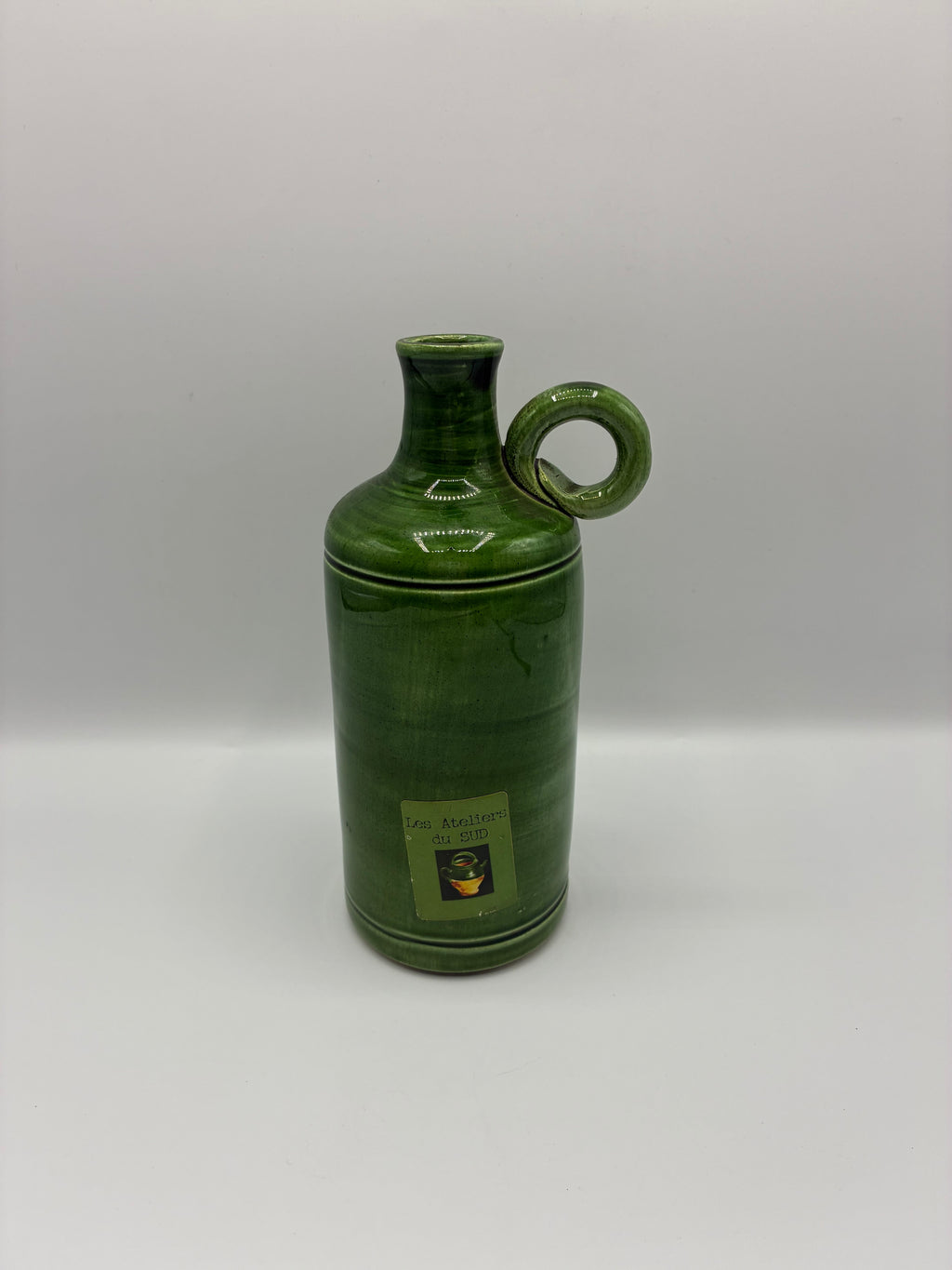 Bouteille à huile en céramique émaillée verte – Les Ateliers du Sud, XXe siècle