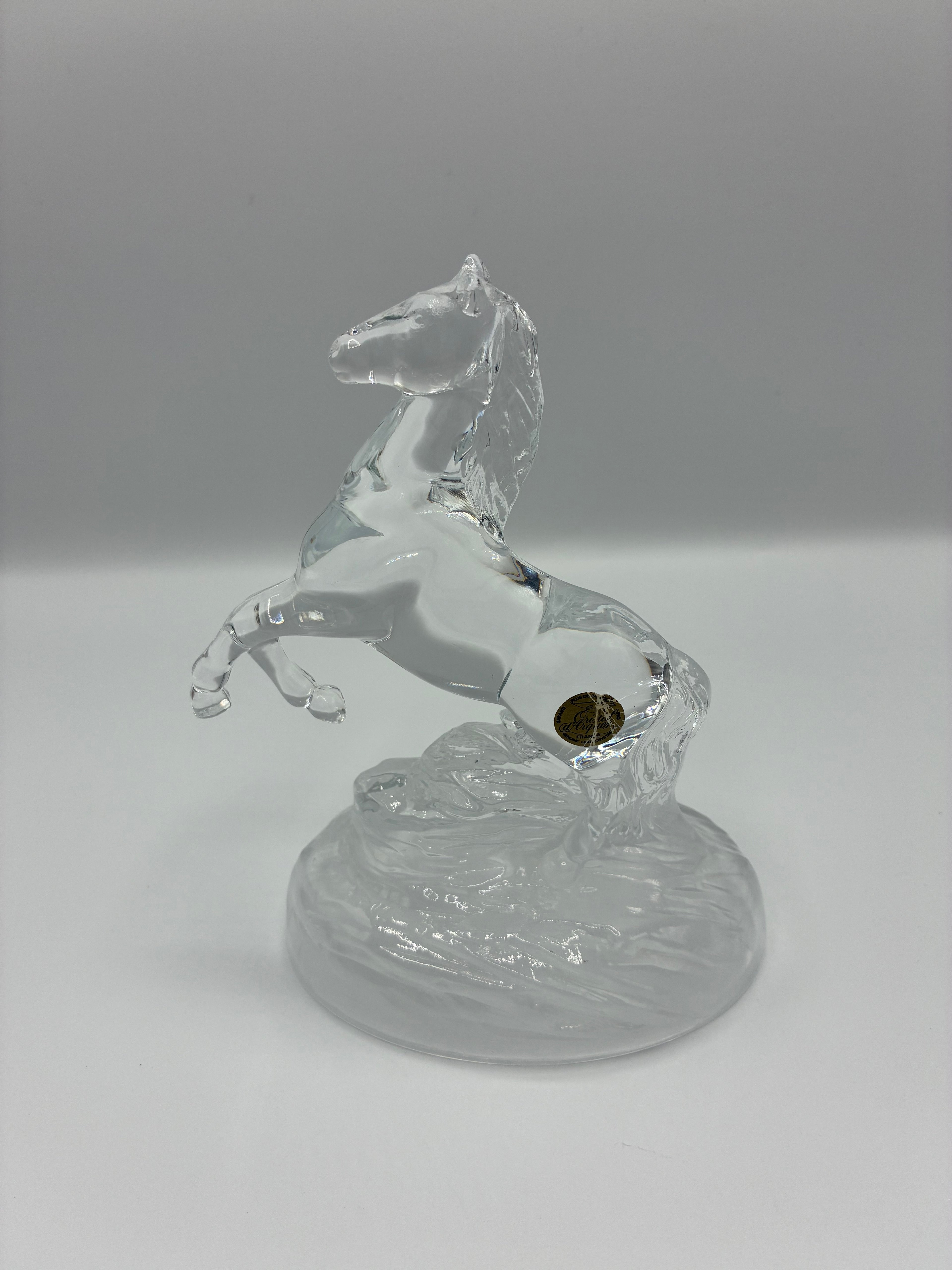 Figurine cheval cabré en cristal – Cristal d'Arques, années 1970–80