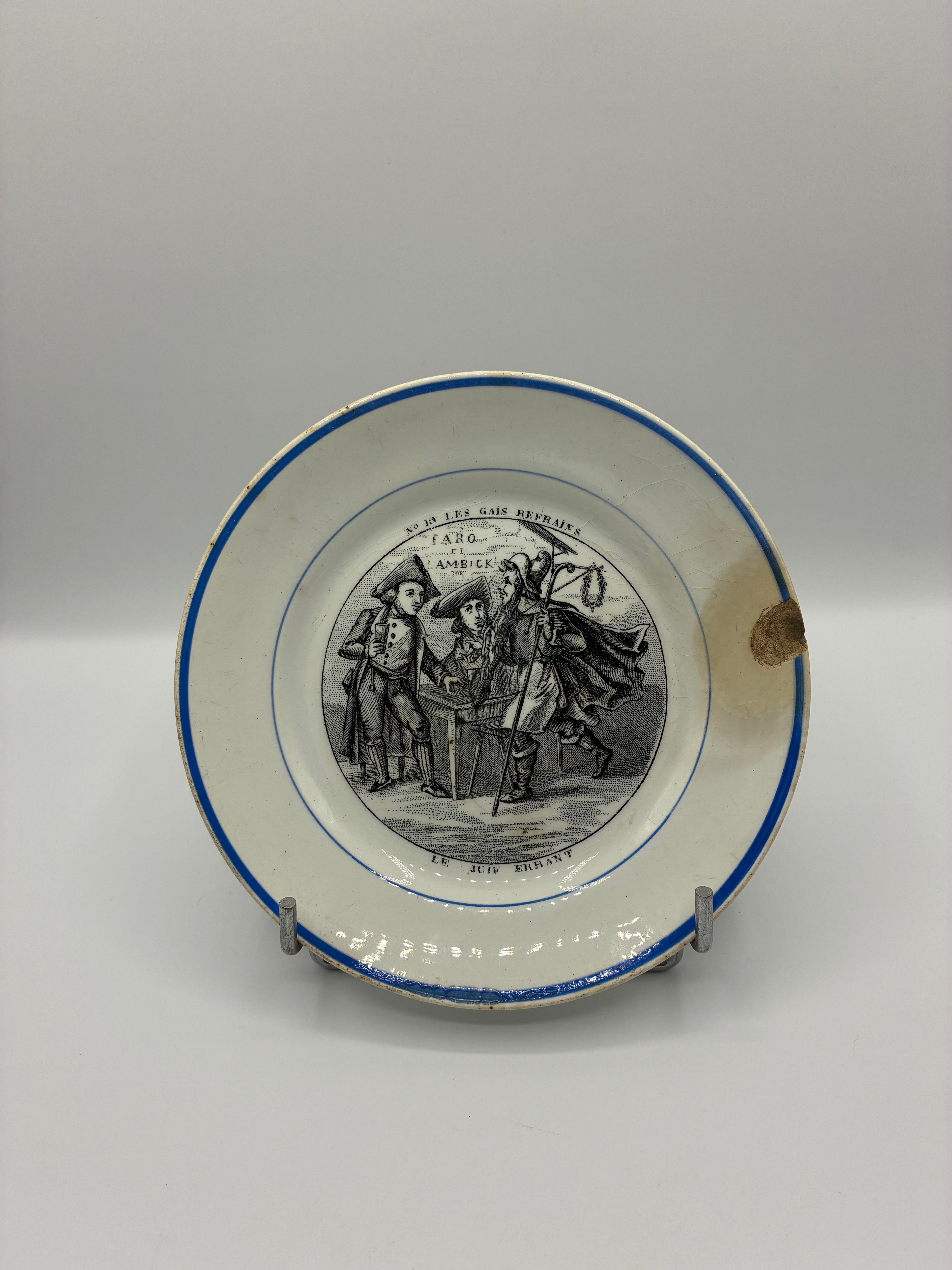 Assiette parlante ancienne Clairfontaine XIXe – Les Gais Refrains N°19 – Faro et Ambick