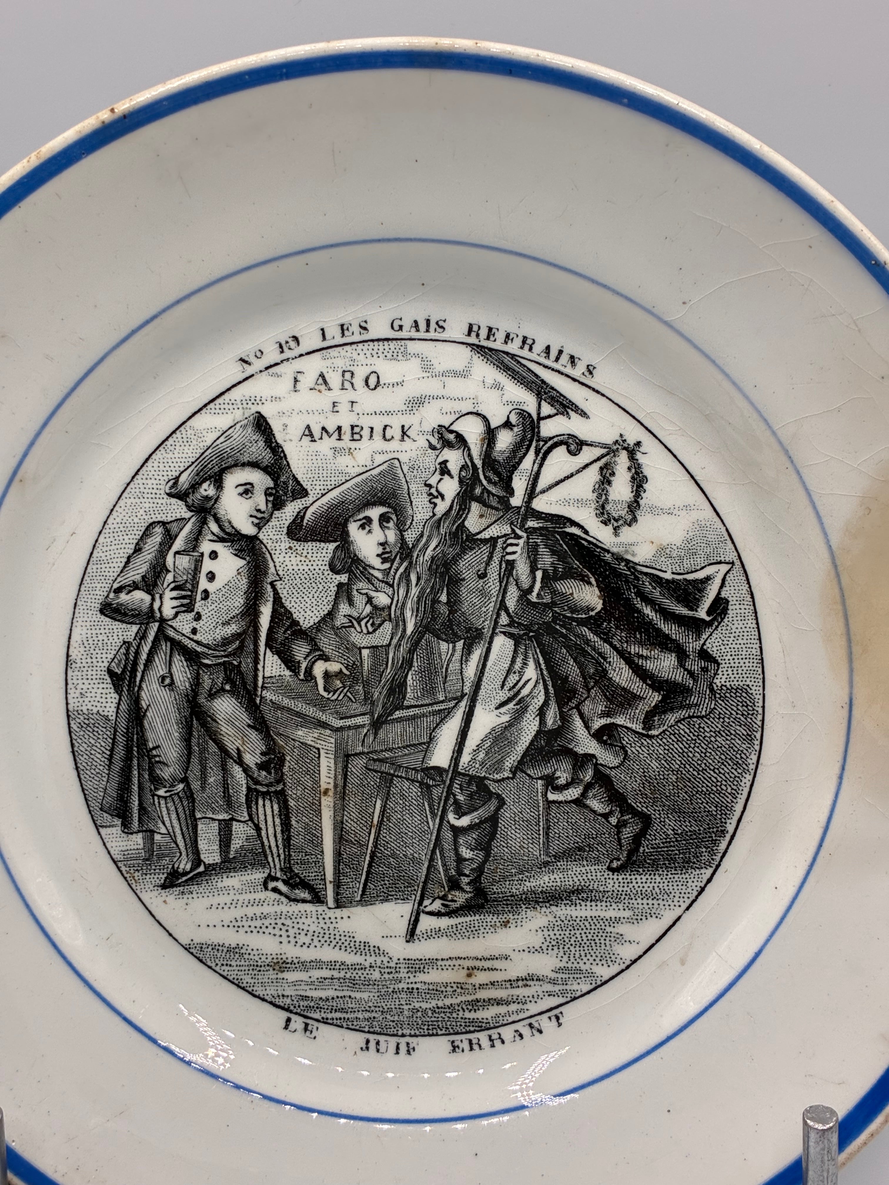 Assiette parlante ancienne Clairfontaine XIXe – Les Gais Refrains N°19 – Faro et Ambick