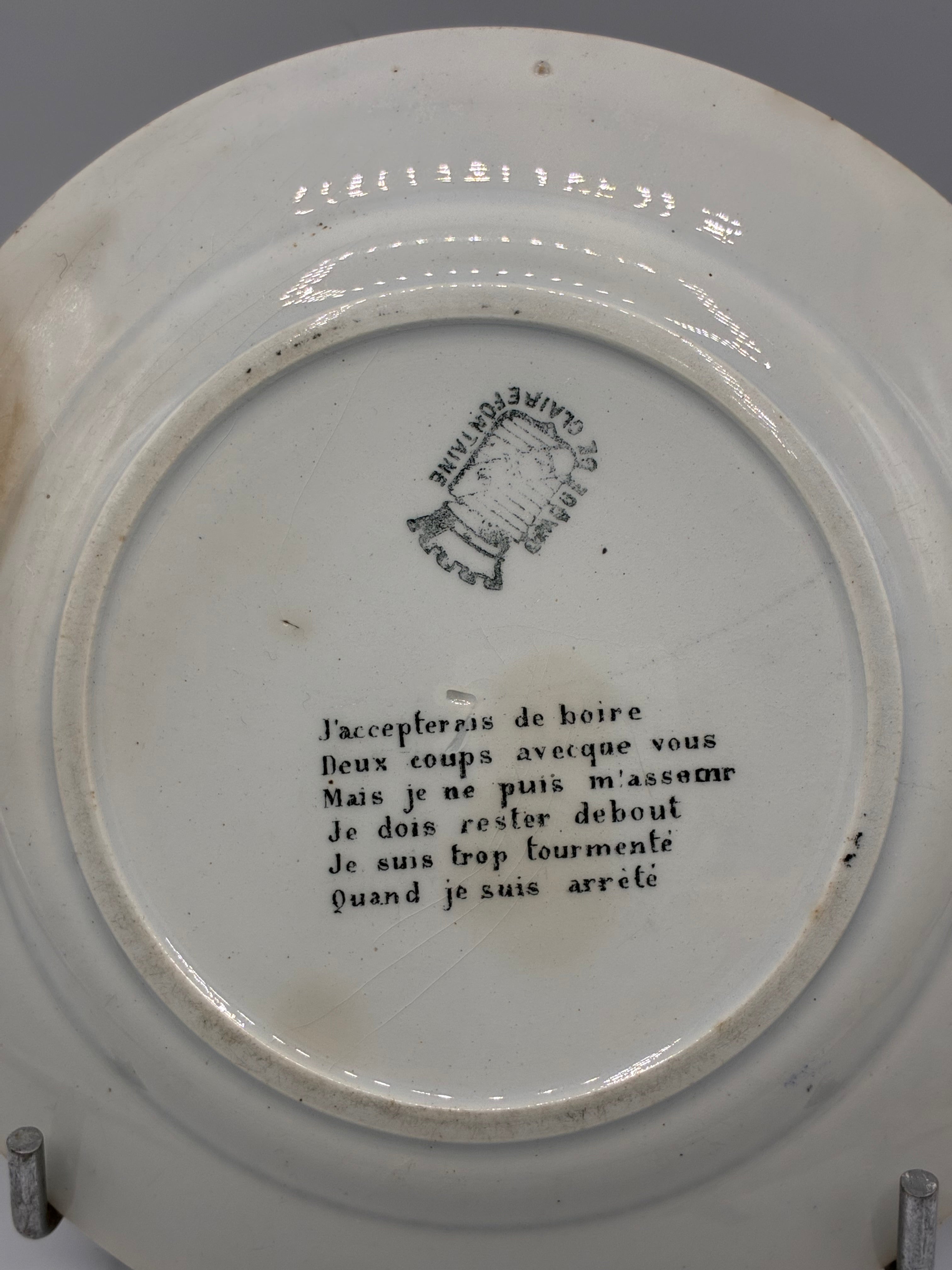 Assiette parlante ancienne Clairfontaine XIXe – Les Gais Refrains N°19 – Faro et Ambick