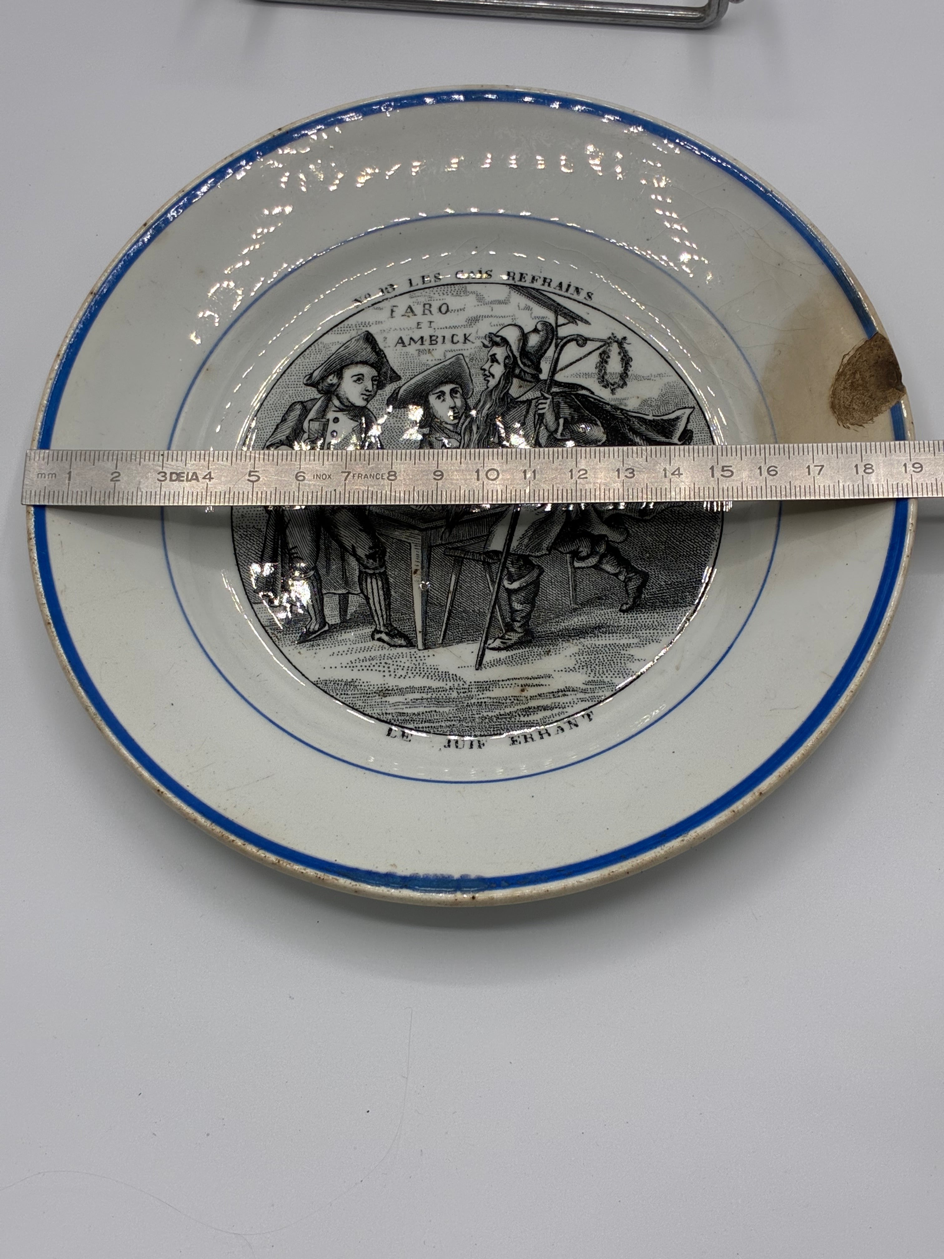 Assiette parlante ancienne Clairfontaine XIXe – Les Gais Refrains N°19 – Faro et Ambick