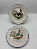 Assiettes anciennes faïence décor coq – style rustique régional – lot de 2