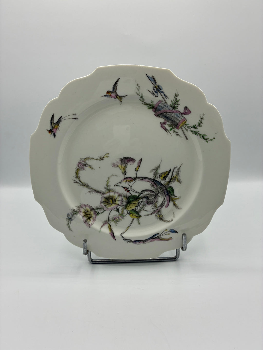 Ancien compotier sur pied – Porcelaine Pillivuyt Paris – décor oiseaux – fin XIXᵉ
