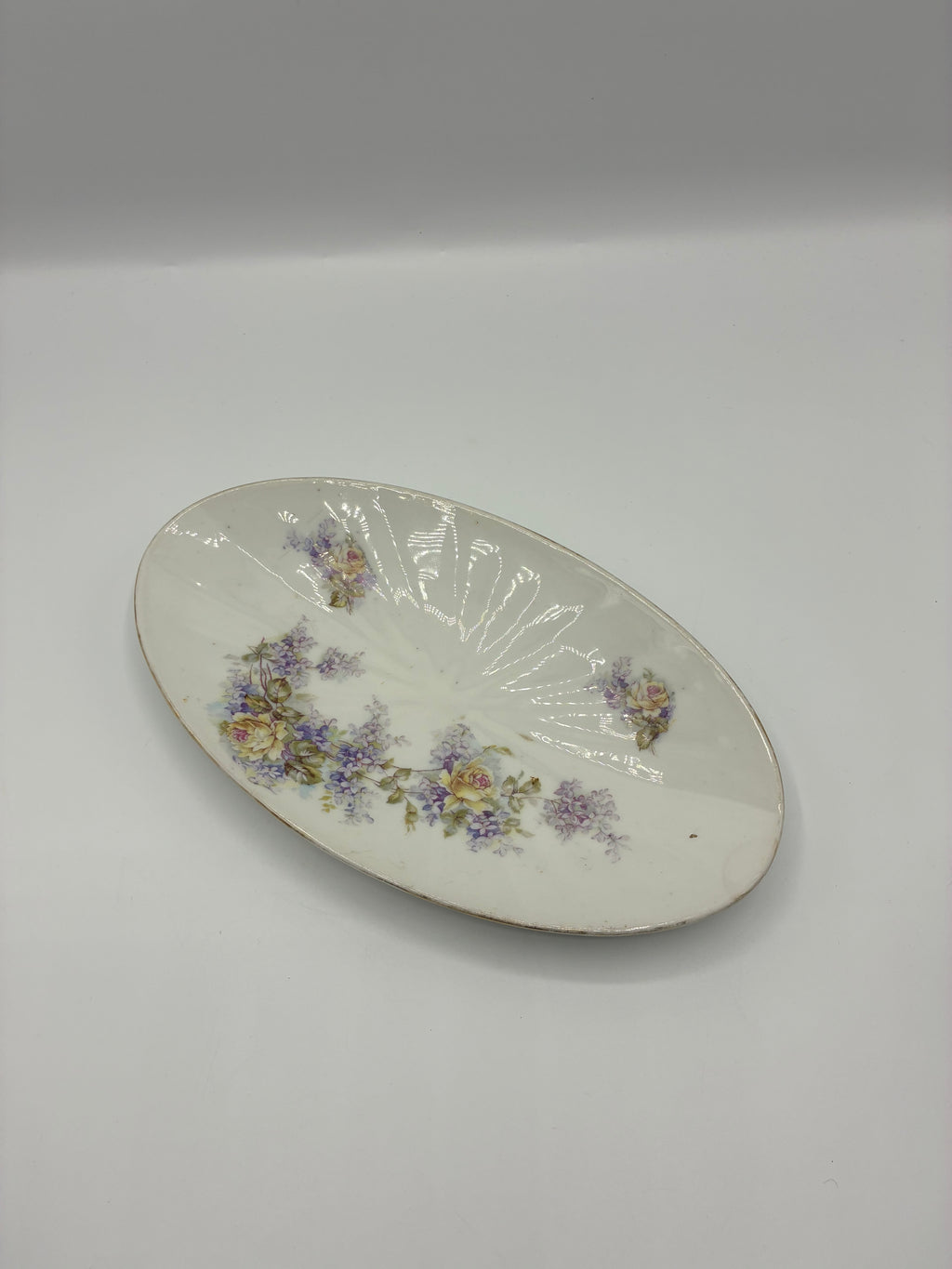 Plat ovale ancien décor floral faïence début XXe siècle