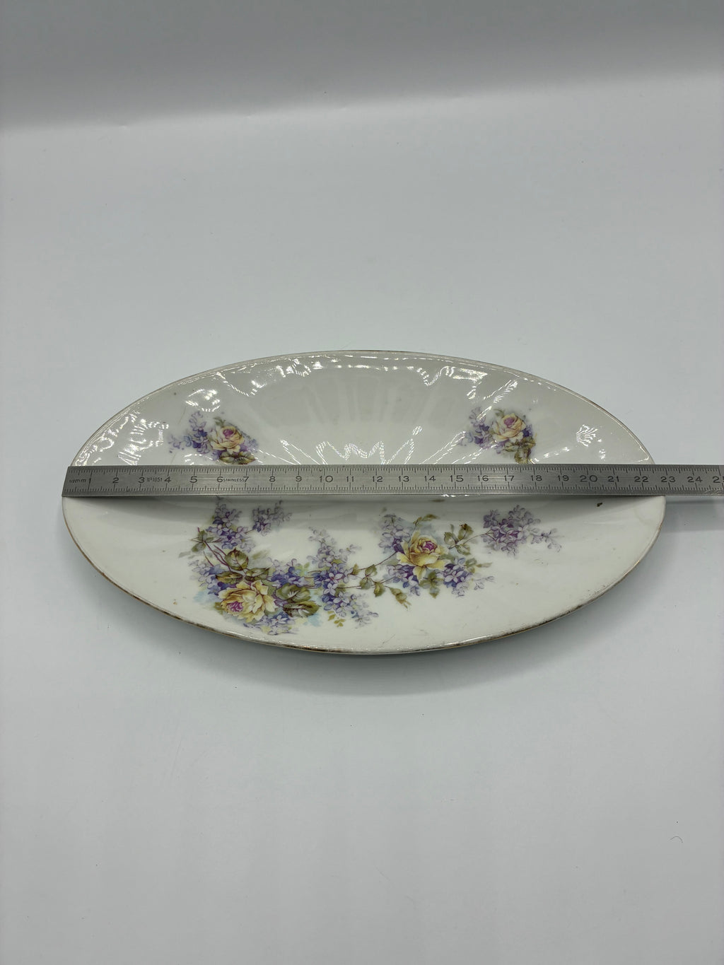 Plat ovale ancien décor floral faïence début XXe siècle