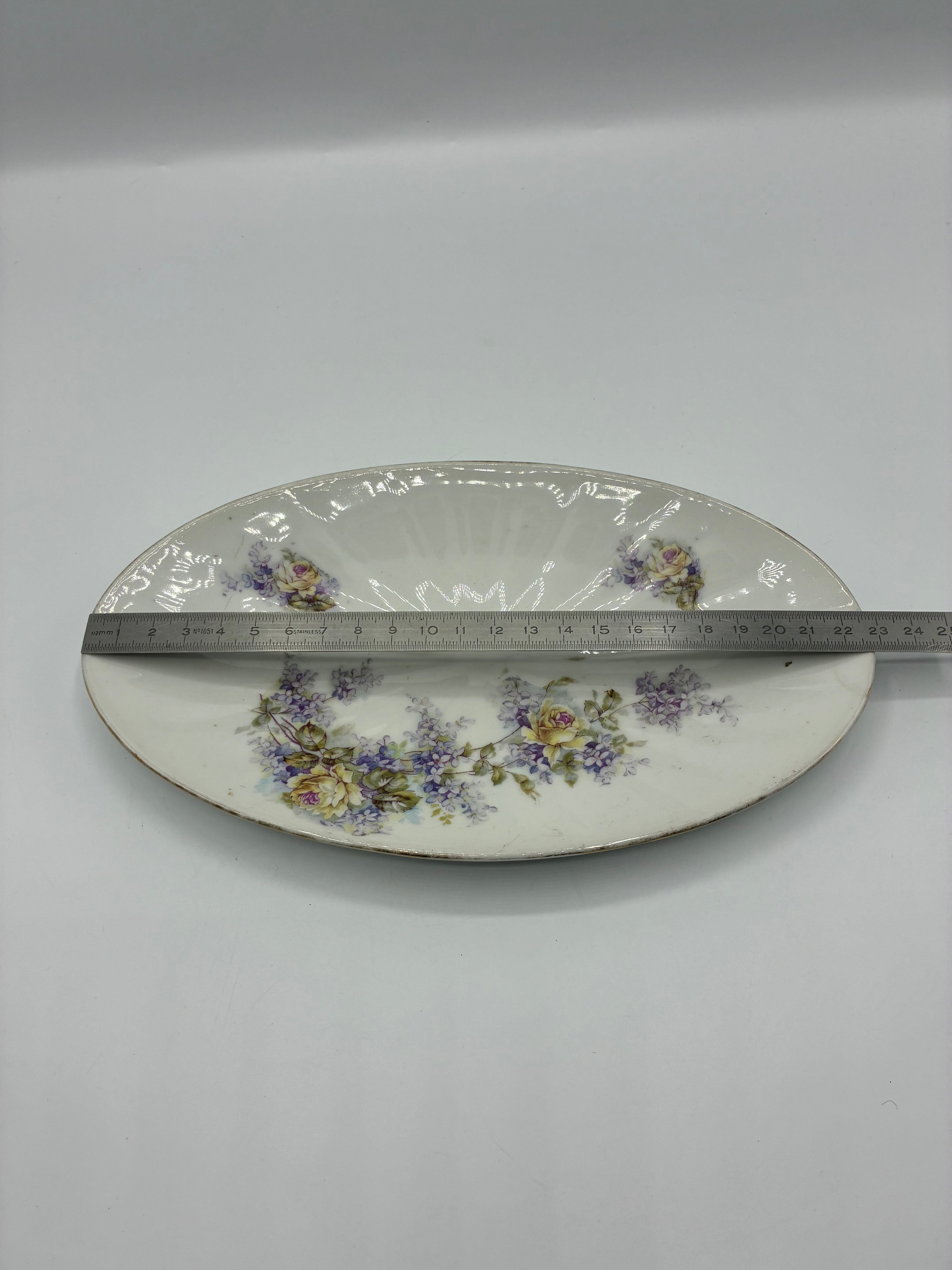 Plat ovale ancien décor floral faïence début XXe siècle