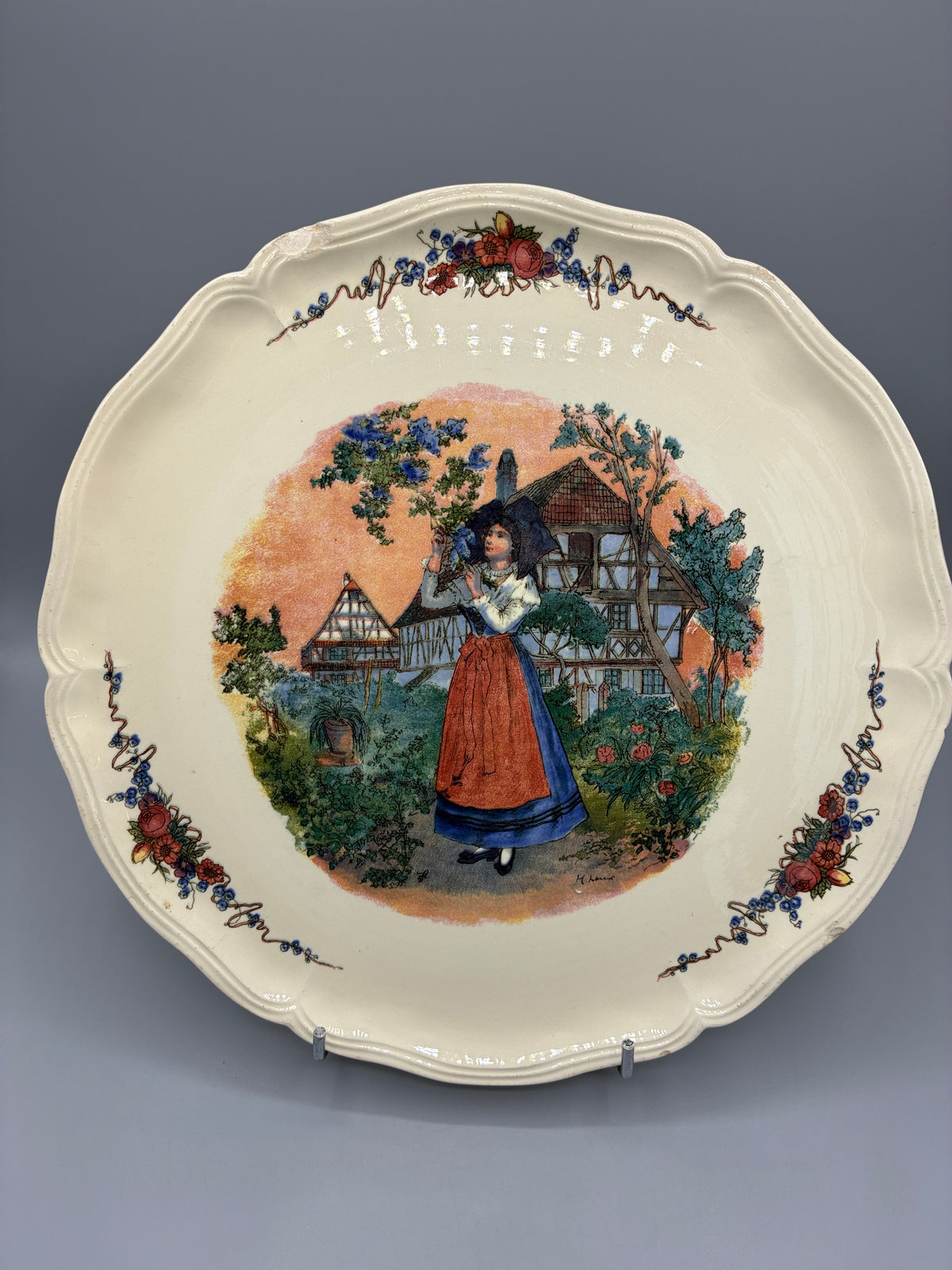 Mesure du diamètre du plat ancien Obernai de Sarreguemines