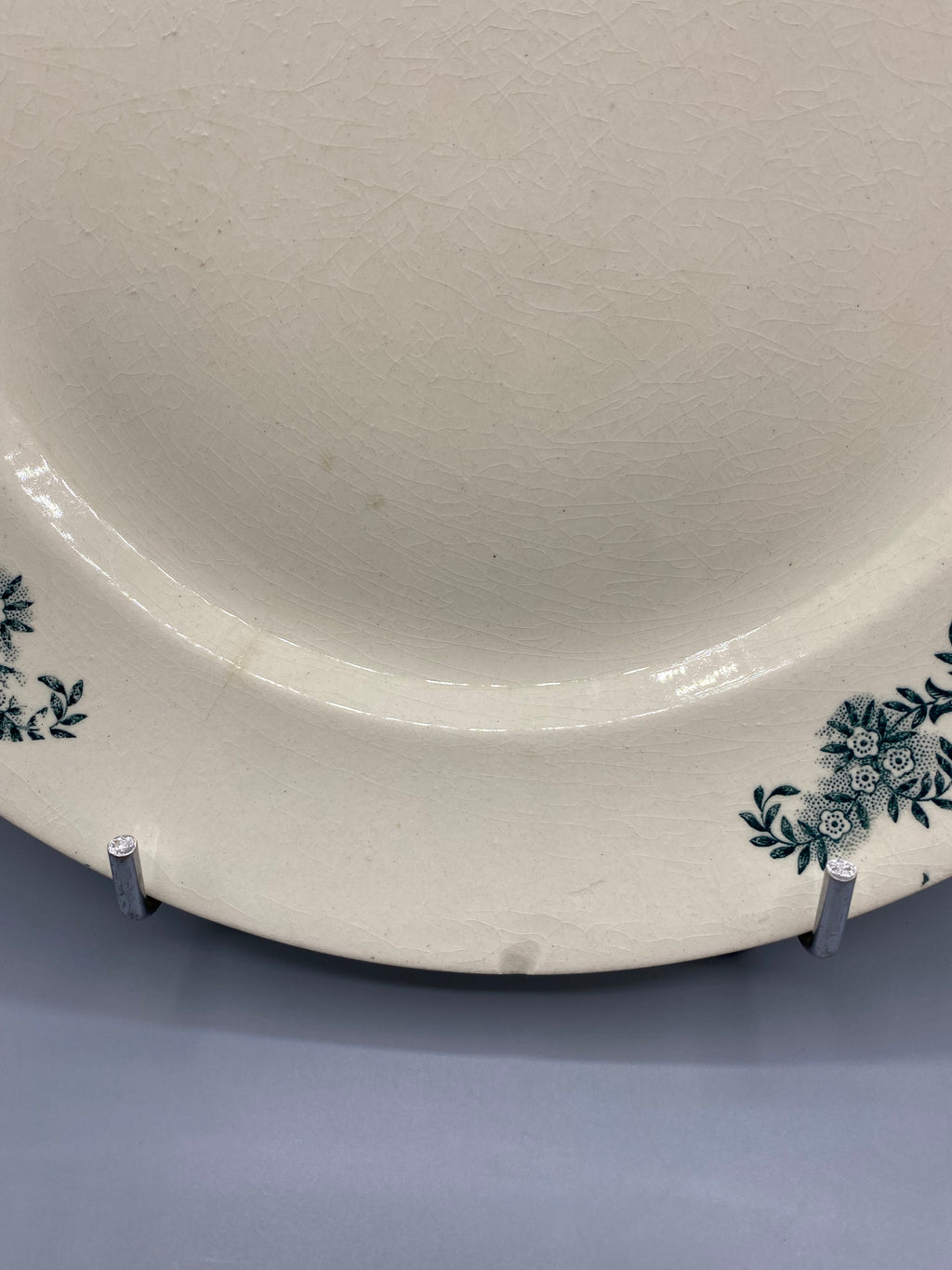 Assiette ancienne Longchamp, vue de profil fissure sur l'aile