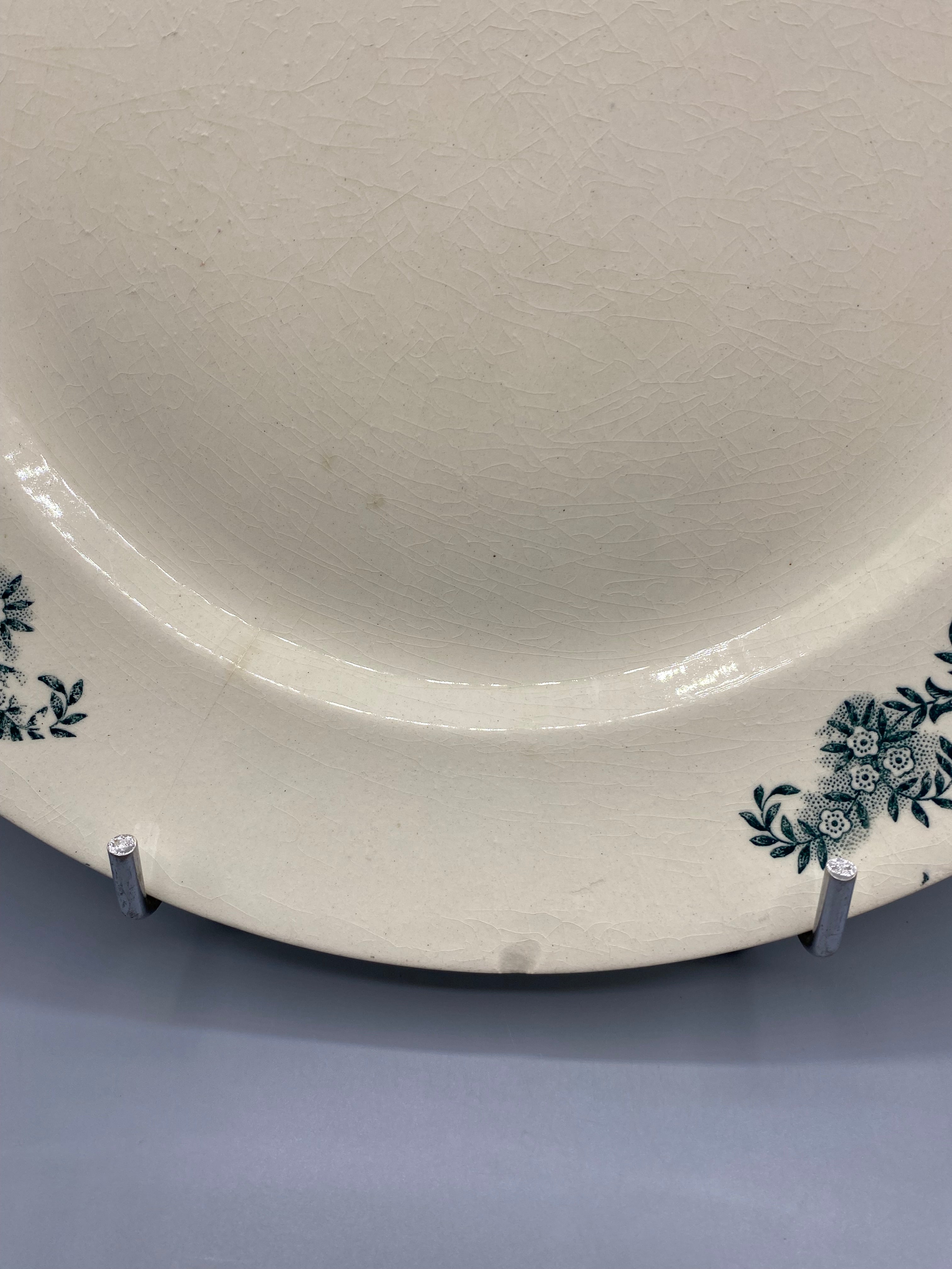 Assiette ancienne Longchamp, vue de profil fissure sur l'aile