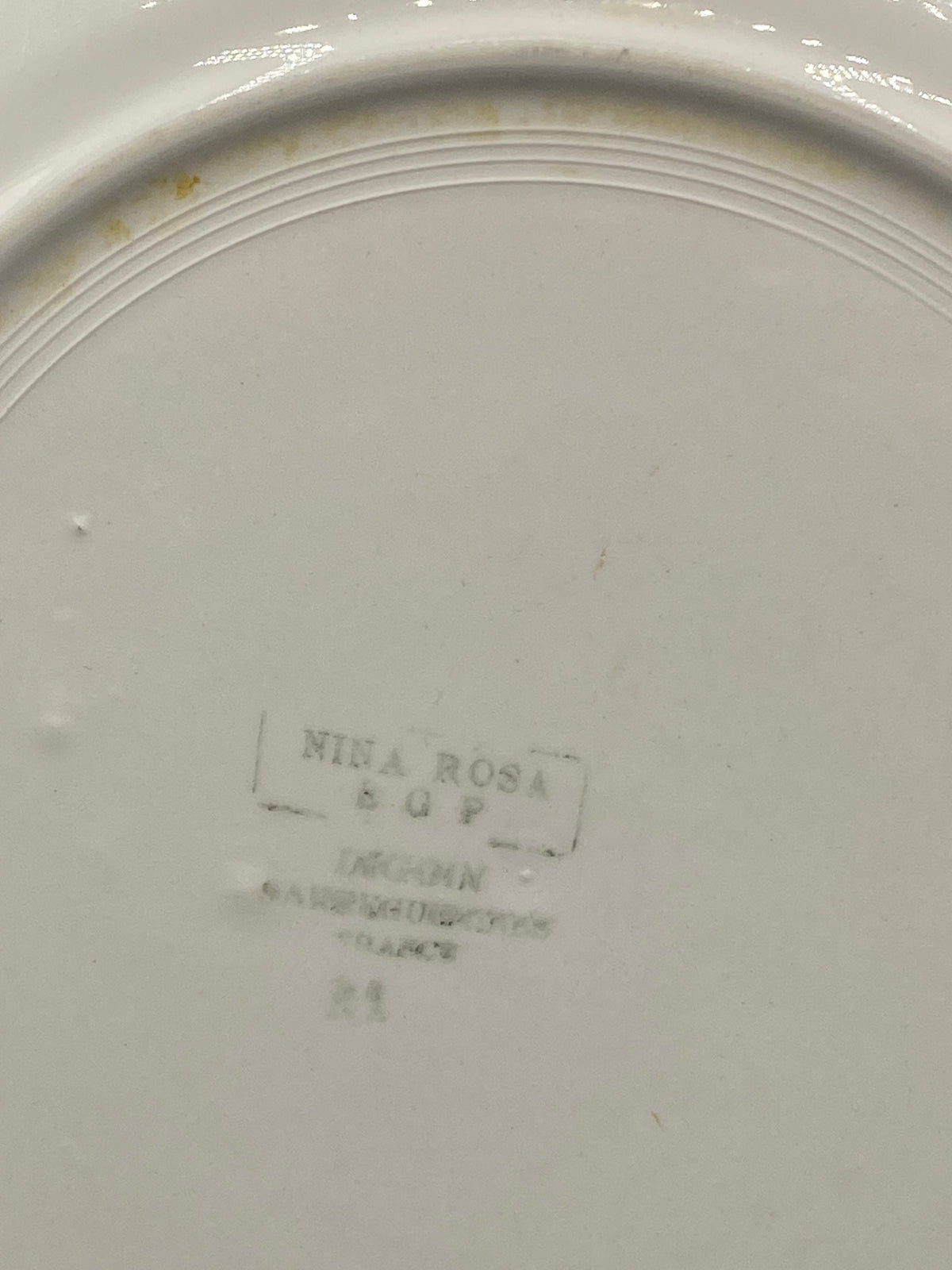 Assiette Moulin des Loups Mia Rosa, détail marque au revers MIA ROSA 607