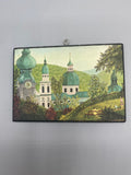 Plaque décorative ancienne Salzbourg, vue de face, église baroque et promenade