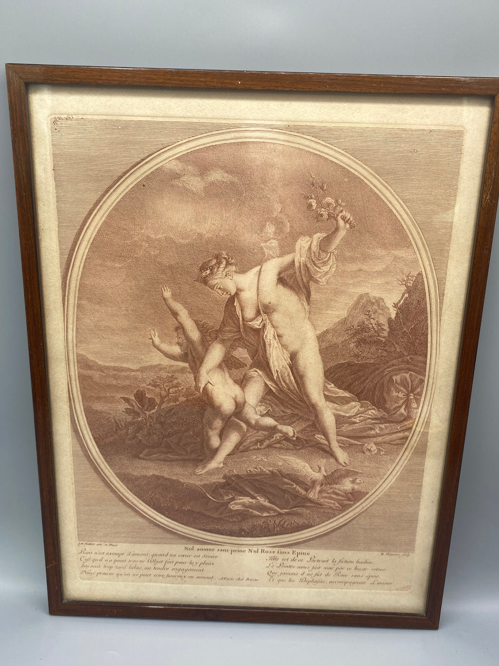 Gravure ancienne d'après Nattier, détail bas de la composition avec titre et signature Lépicé