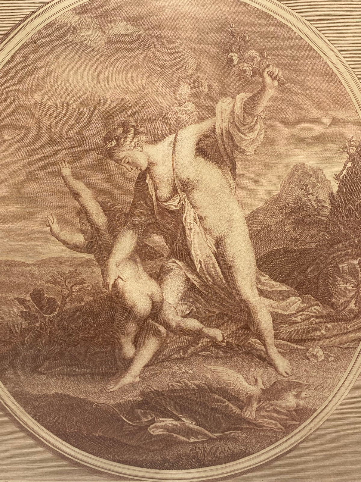 Gravure d'après Nattier, vue d'ensemble avec titre Nul amour sans peine et quatrains