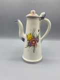 Cafetière faïence blanche décor floral tulipes anémones, vue de face