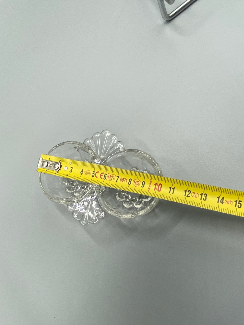 Double saleron verre pressé avec mètre, largeur environ 13 cm