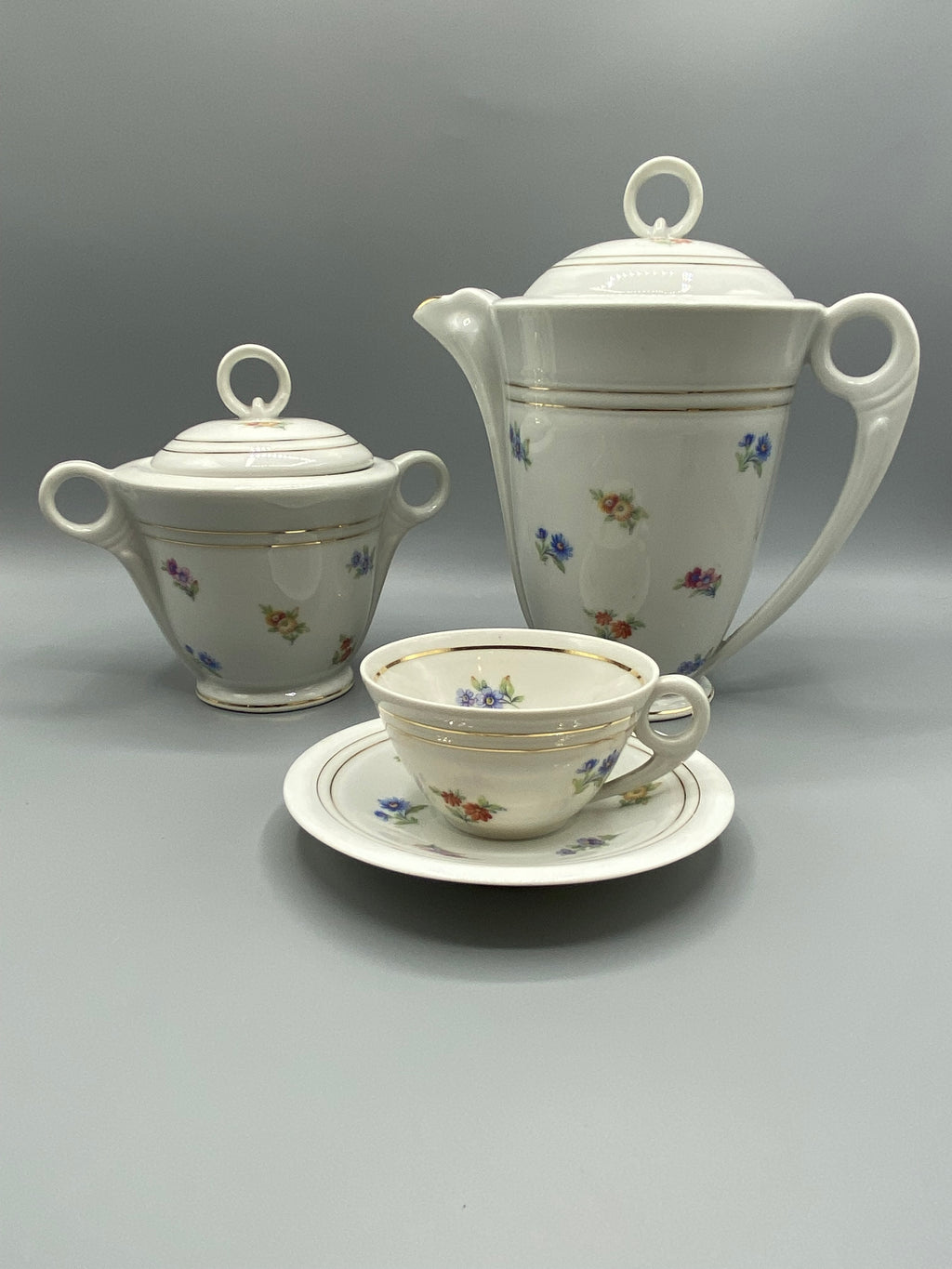 Service à café porcelaine de Limoges – cafetière, sucrier et tasse