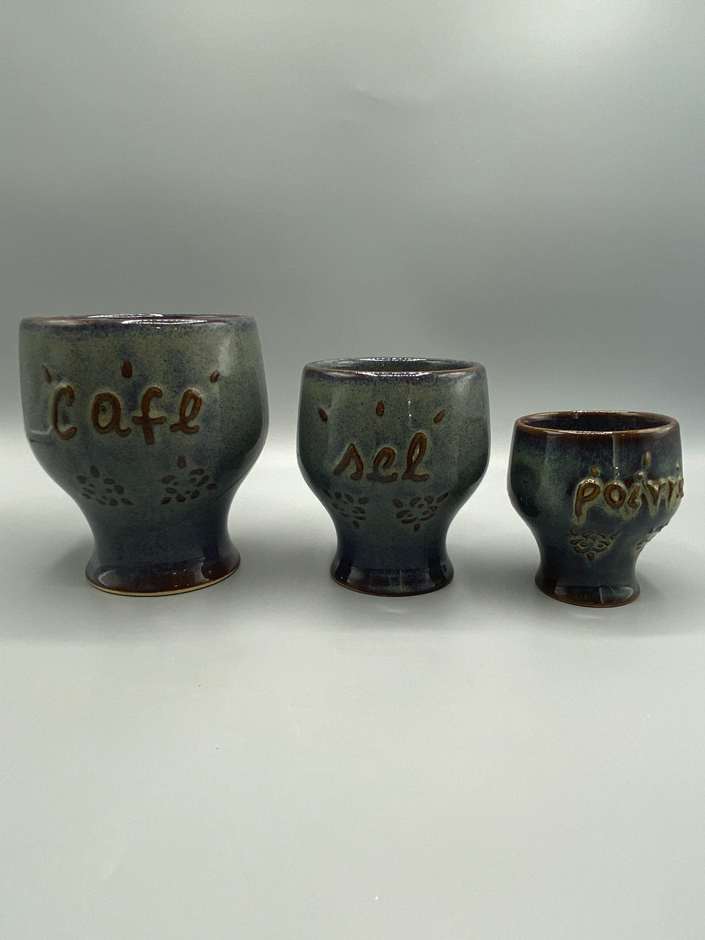 3 pots grès café sel poivre – vue de face ensemble