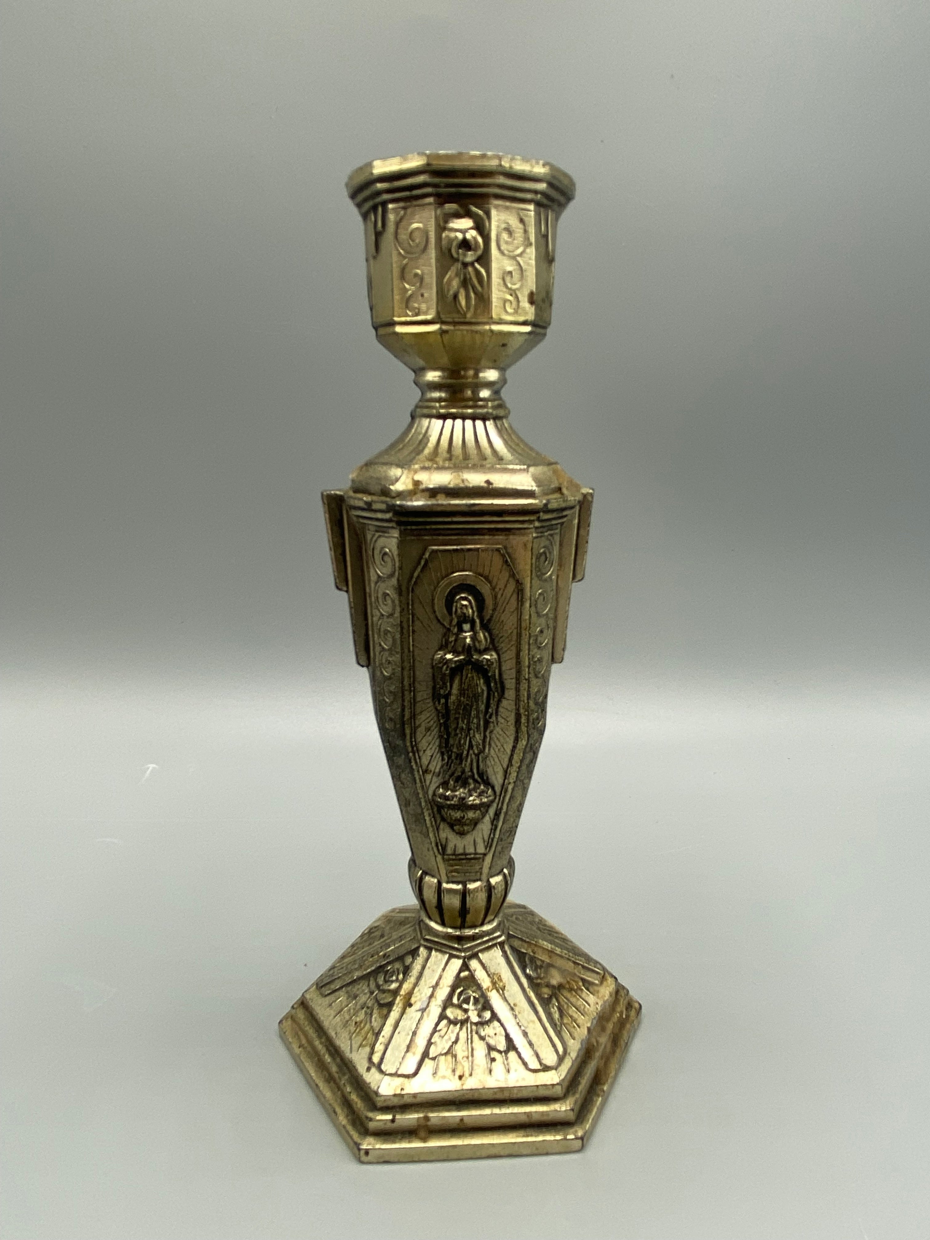 Bougeoir Vierge Miraculeuse métal argenté – vue de face