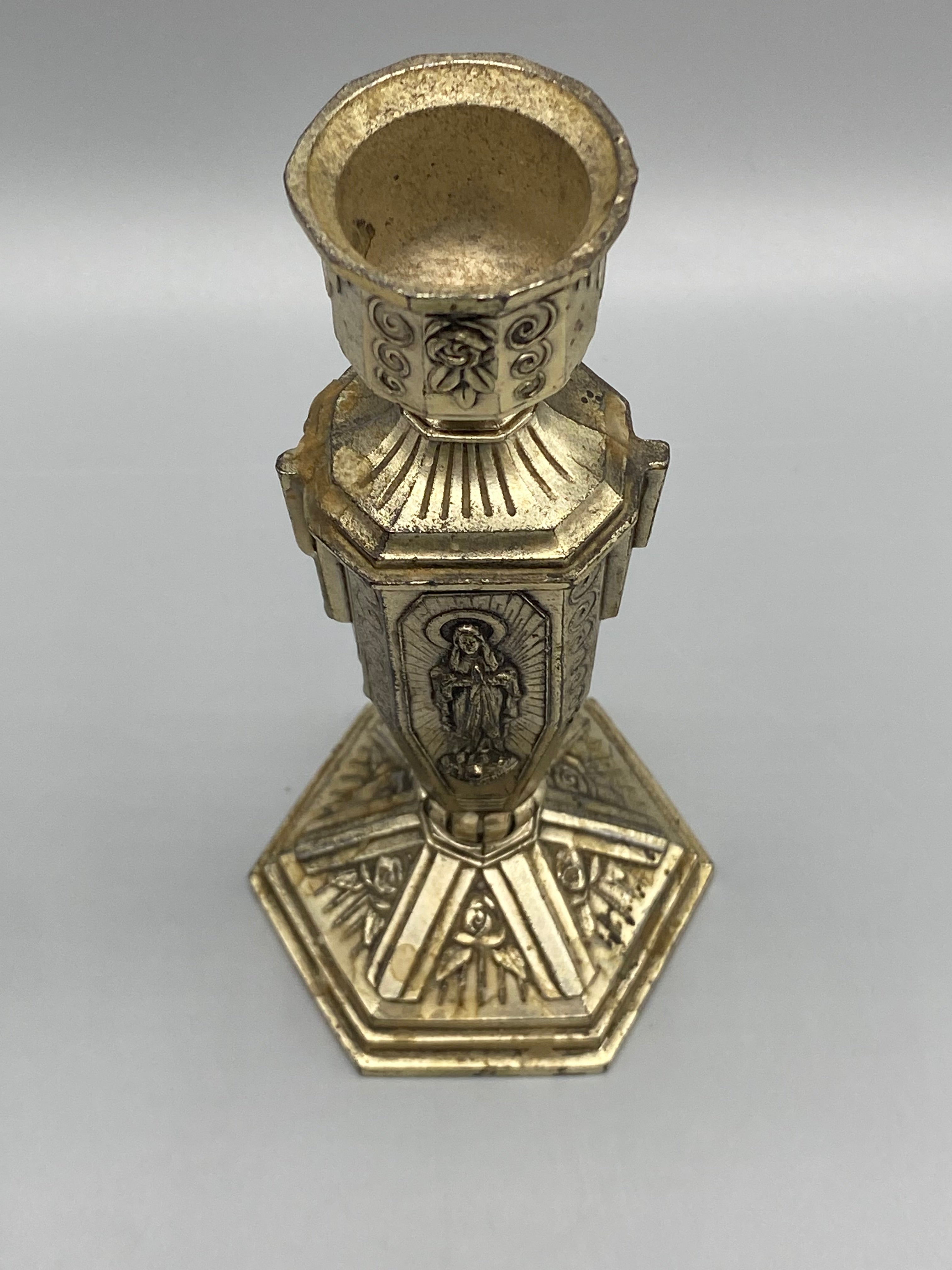 Bougeoir Vierge Miraculeuse – vue dessous fond hexagonal