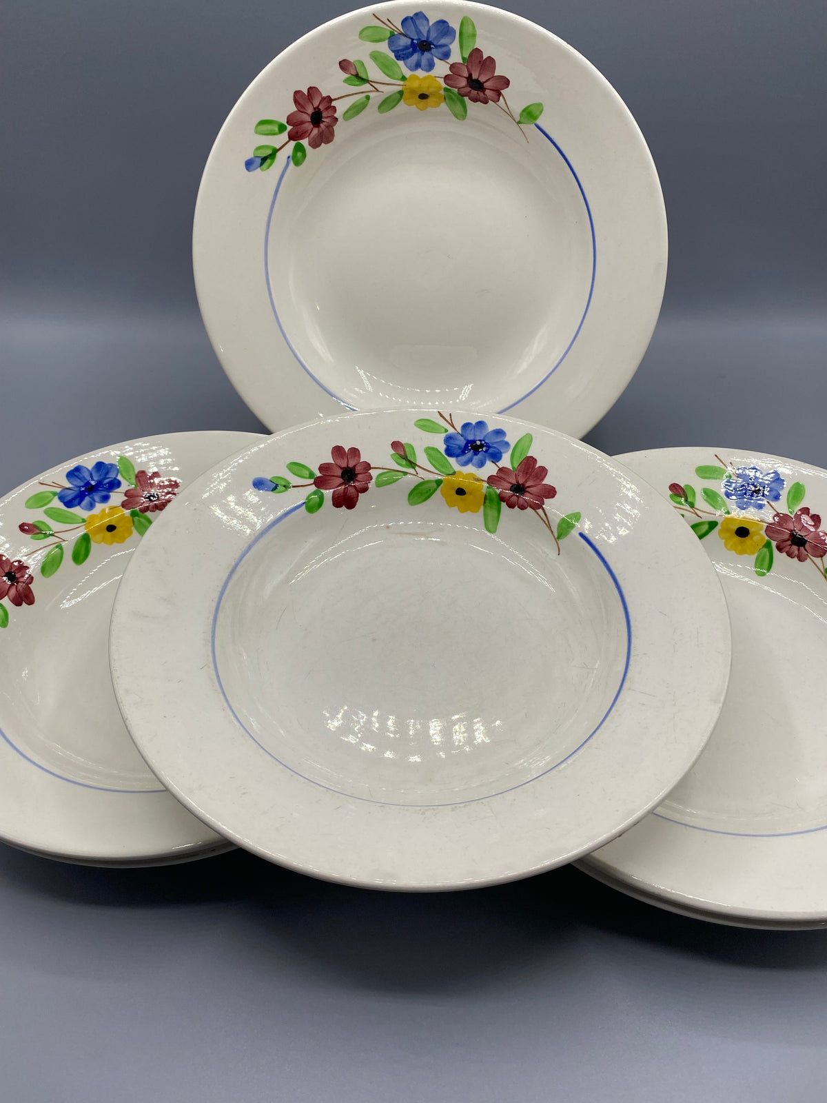 4 assiettes creuses Digoin & Sarreguemines modèle Beau Soleil – décor floral polychrome