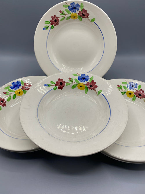 4 assiettes creuses Digoin & Sarreguemines modèle Beau Soleil – décor floral polychrome