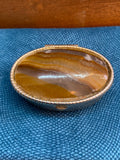 Boîte ancienne agate rubanée métal argenté – couvercle cabochon pierre naturelle