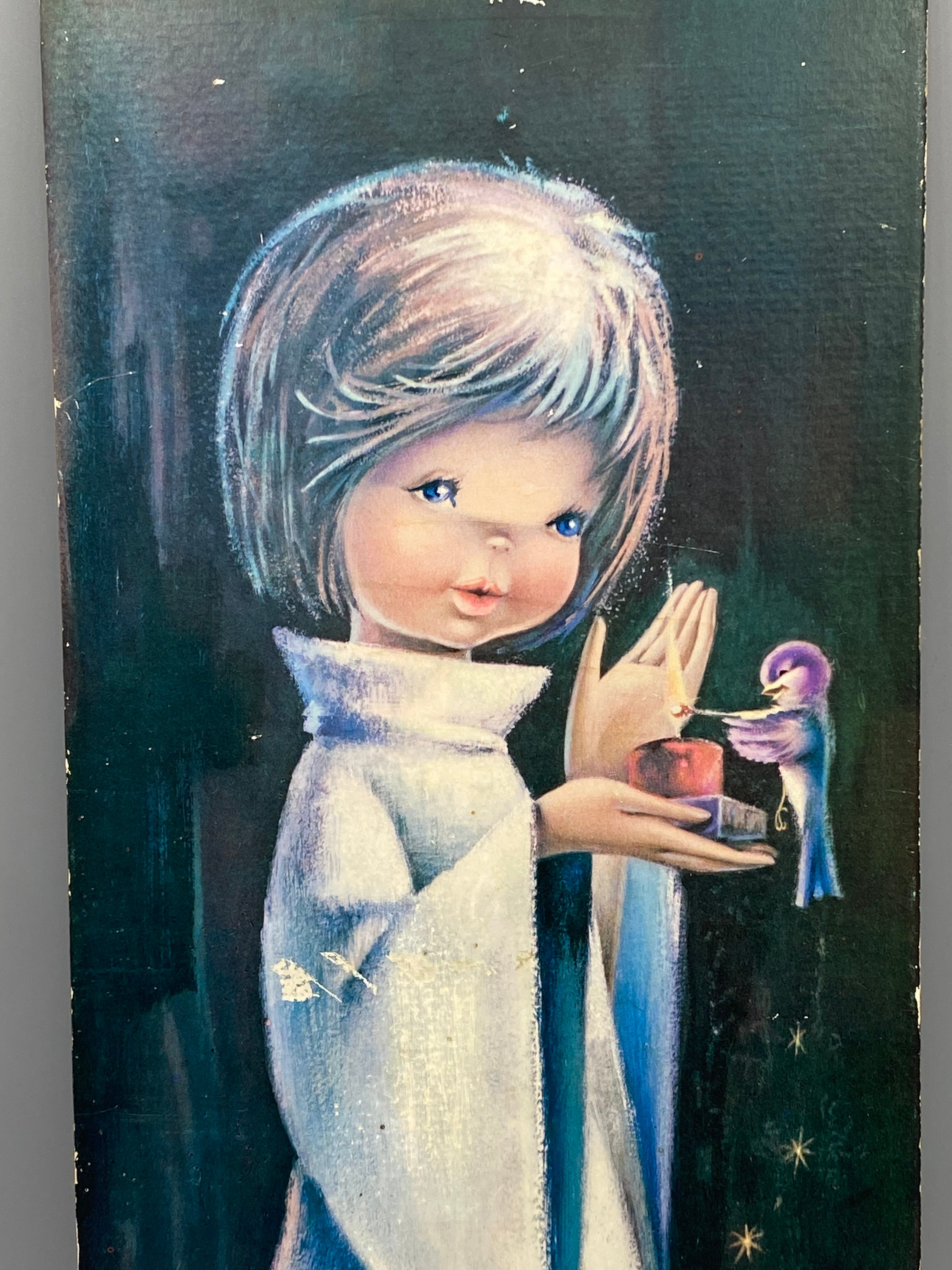 Panneau décoratif vintage I. Vernet – Détail visage enfant aux grands yeux