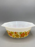 Saladier Codec verre opalin – vue de face, décor floral orange et jaune