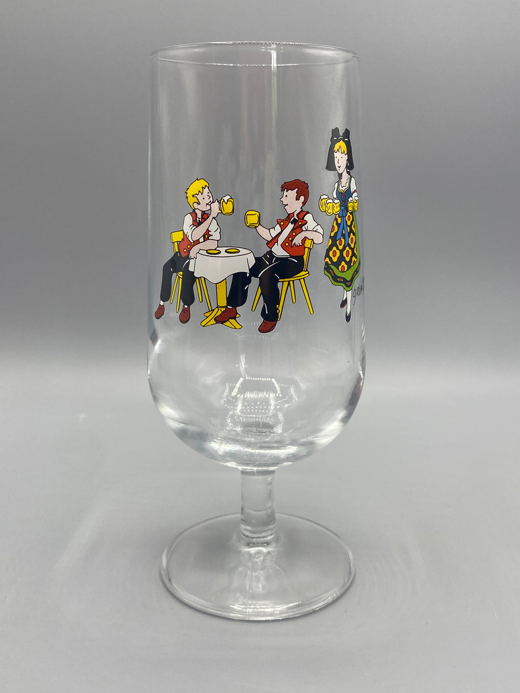 Verre à bière J. Ratkoff – vue de face, scène brasserie alsacienne