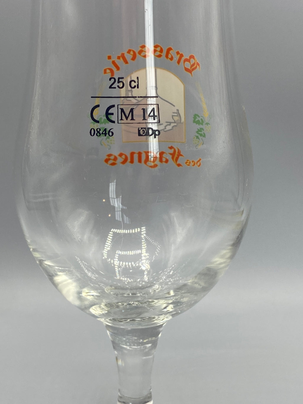 Verre Brasserie des Fagnes – marquage intérieur 25 cl, CE M 14