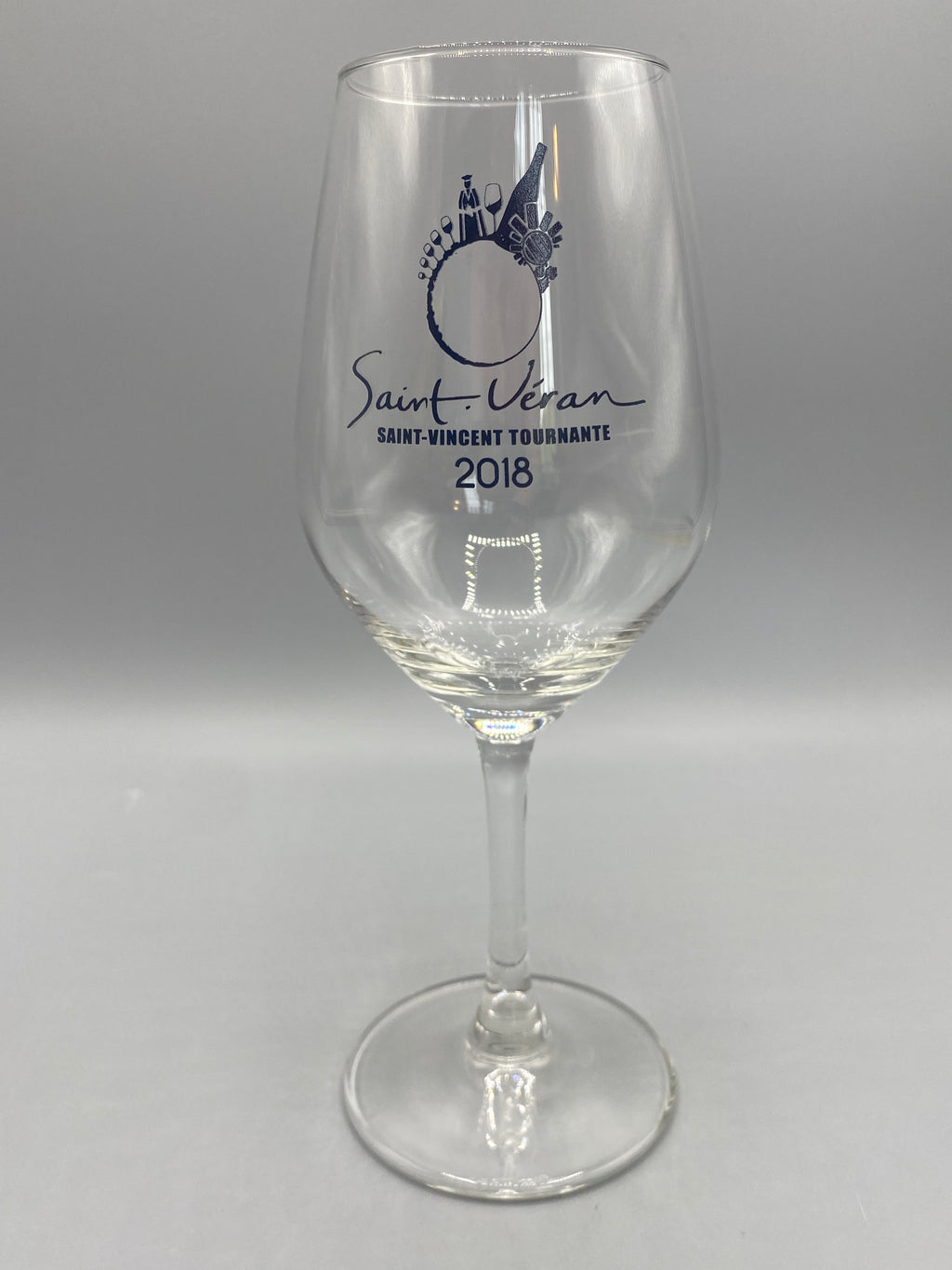 Verre dégustation Saint-Véran Saint-Vincent Tournante 2018 – vue de face, sérigraphie bleu nuit