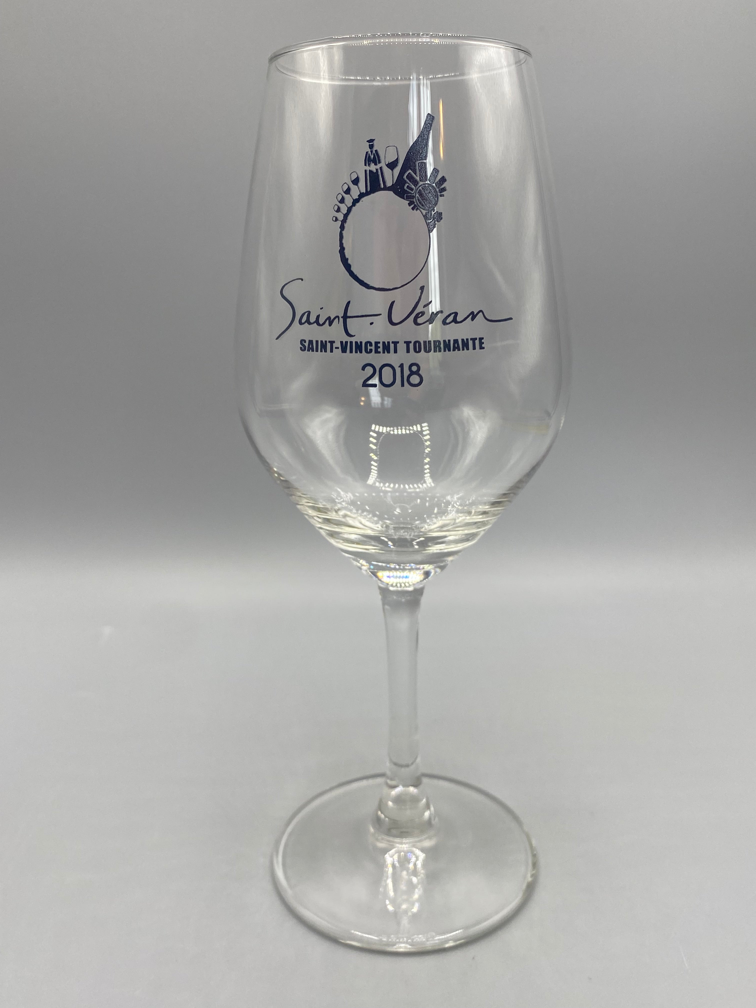 Verre dégustation Saint-Véran Saint-Vincent Tournante 2018 – vue de face, sérigraphie bleu nuit