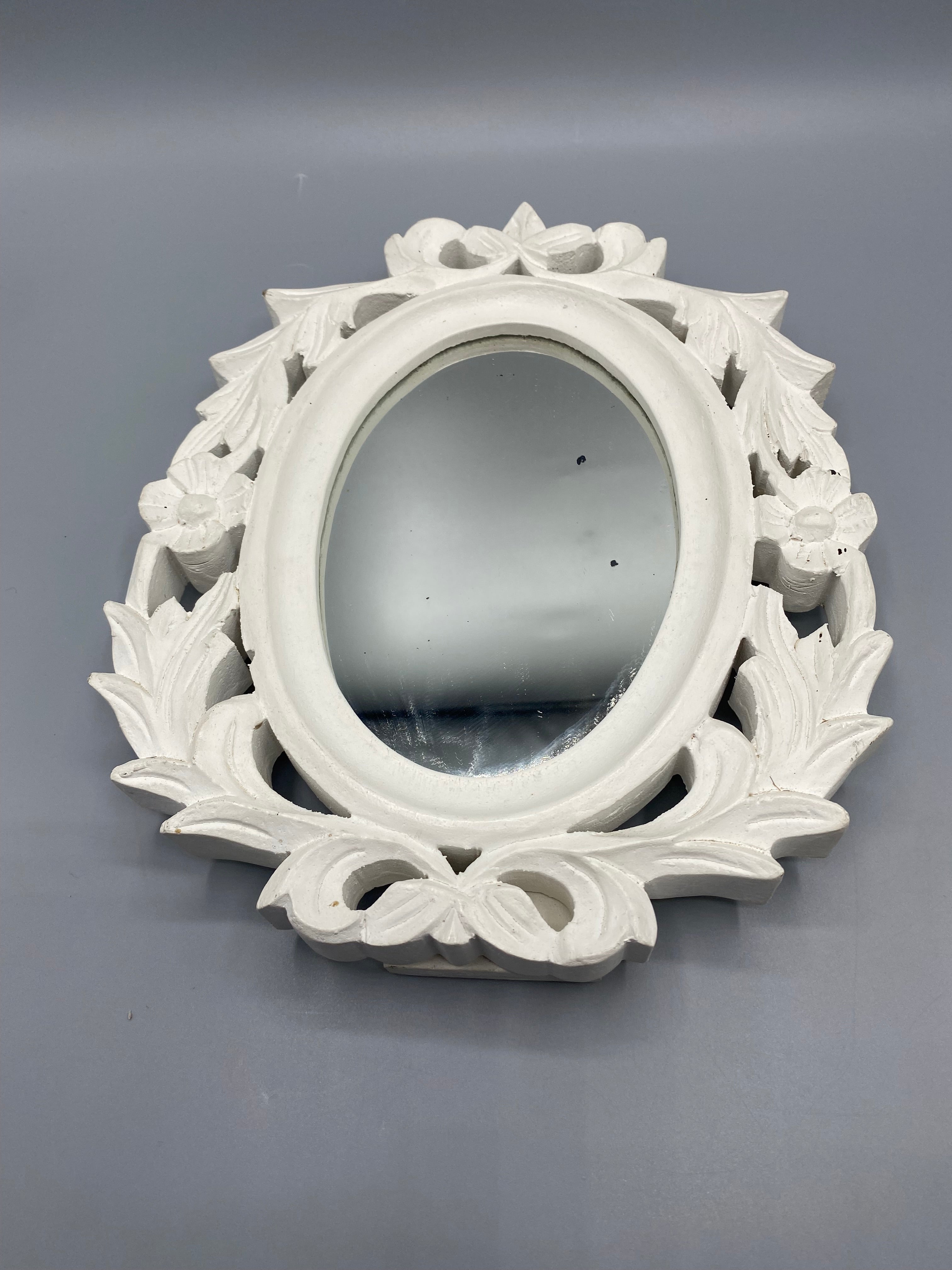 Miroir de table Jardin d'Ulysse – revers avec étiquette et chevalet