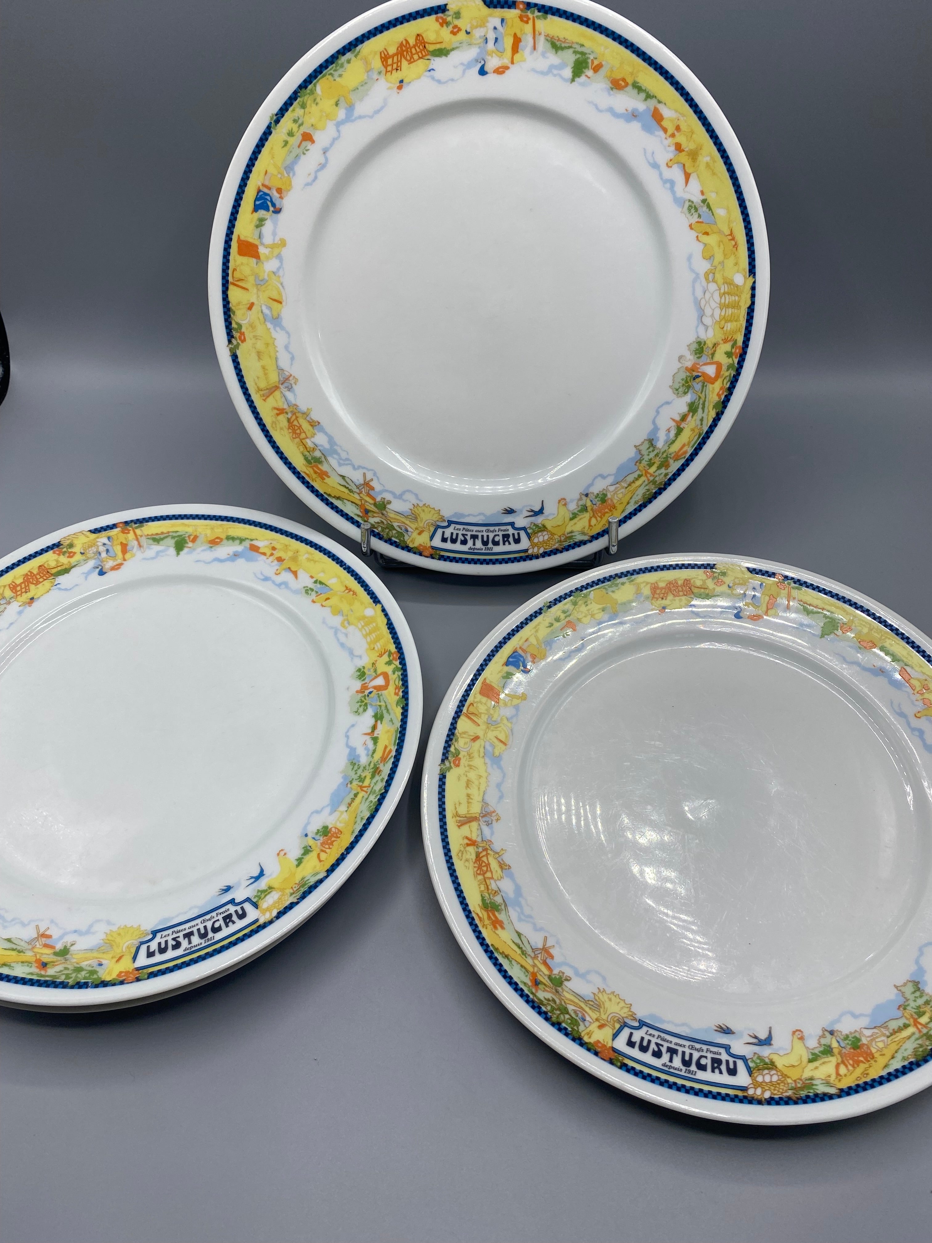 4 assiettes Lustucru porcelaine de Limoges, décor campagne française
