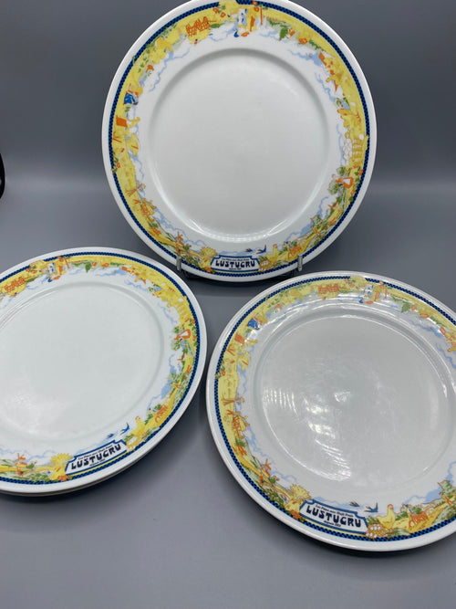 4 assiettes Lustucru porcelaine de Limoges, décor campagne française