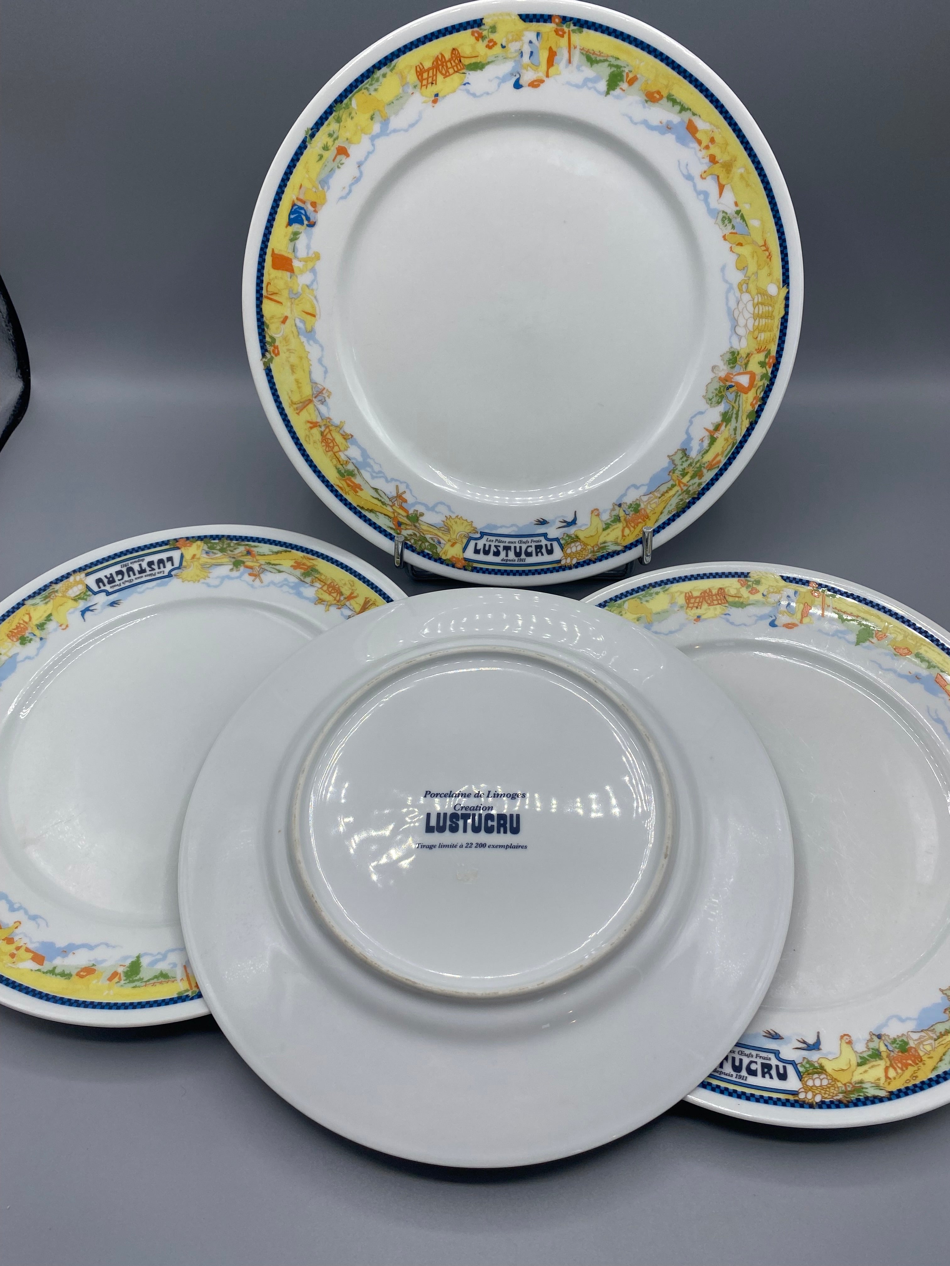 4 assiettes Lustucru porcelaine de Limoges, verso tirage limité 22200 exemplaires
