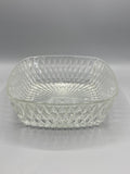 Saladier en verre pressé seventies, vue du fond avec motif rayonnant