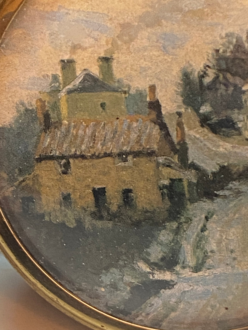 Détail des maisons dans la reproduction miniature de Pissarro