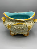 Jardinière Sarreguemines 1586 en barbotine à intérieur bleu turquoise