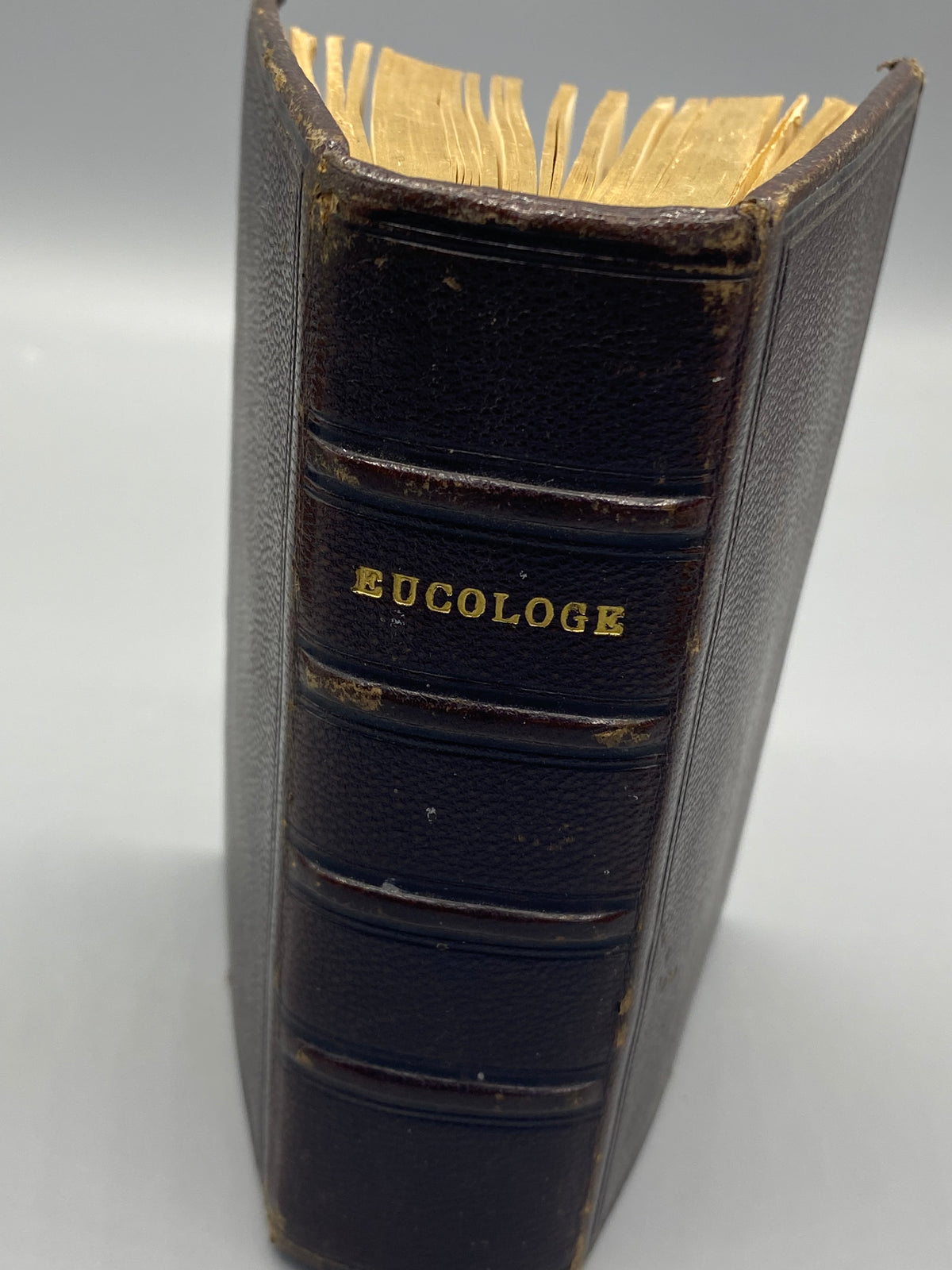 Eucologe ancien en reliure brune avec tranches dorées