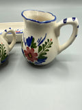 Ensemble miniature Bleu Bonheur avec sucrier, crémier et plateau fleuris